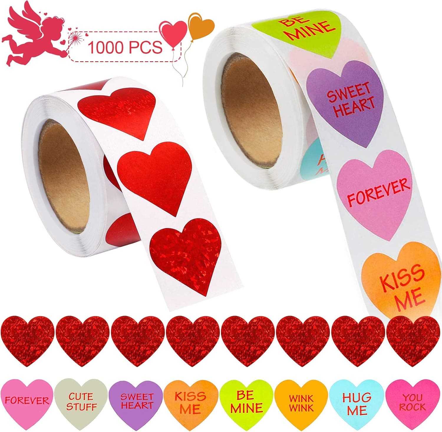 EBANKU 1000 Pieces Heart Shaped Stickers Candy Heart Stickers Heart Labels Scrapbook Self Adhesive Crafting Stickers for Decorations
