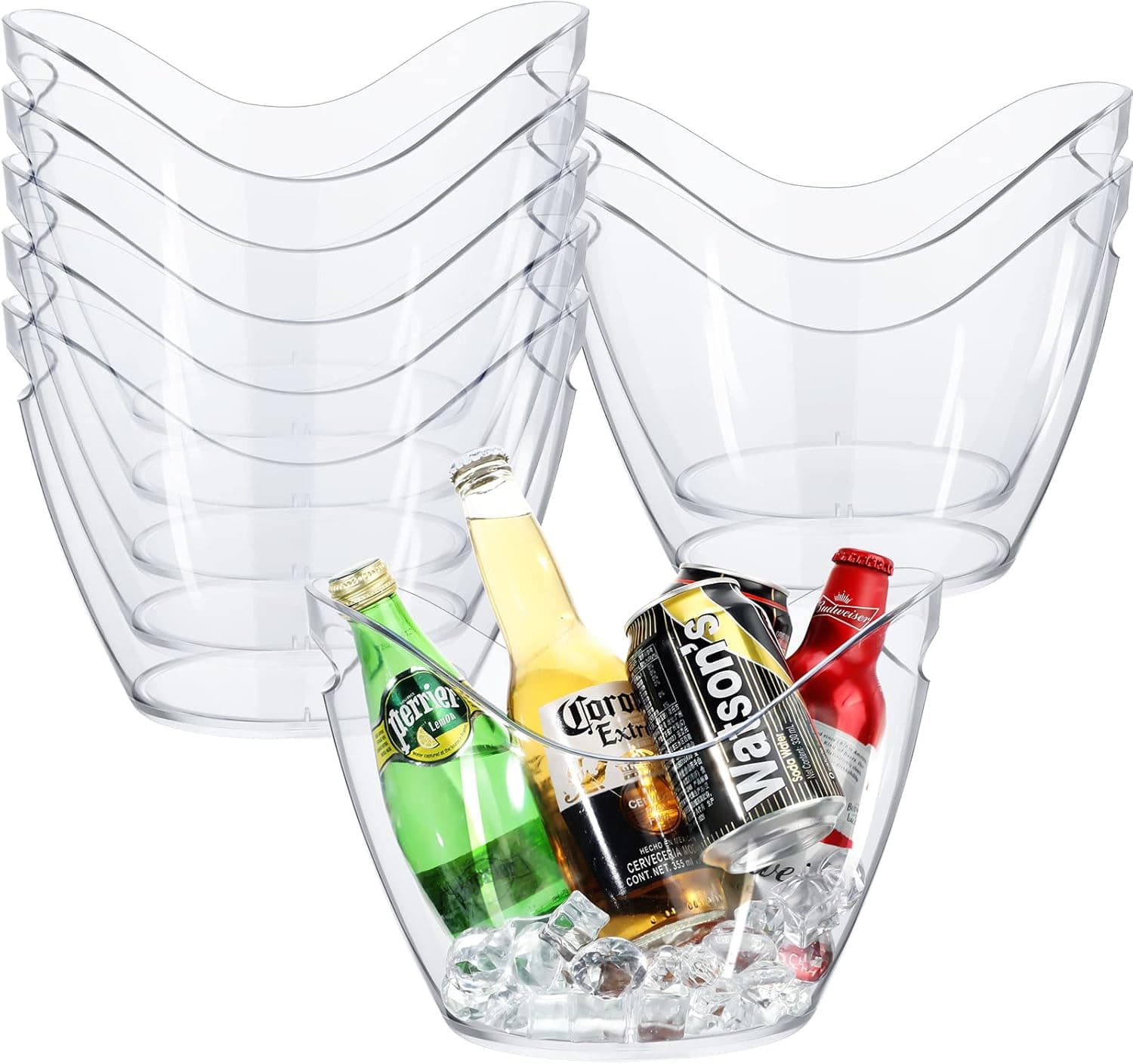 Ice Buckets, Clear Acrylic Ice Bucket for Parties Plastic Champagne Bucket 3.5 Liter Beverage Tub for Cocktail Bar (8 Pack)