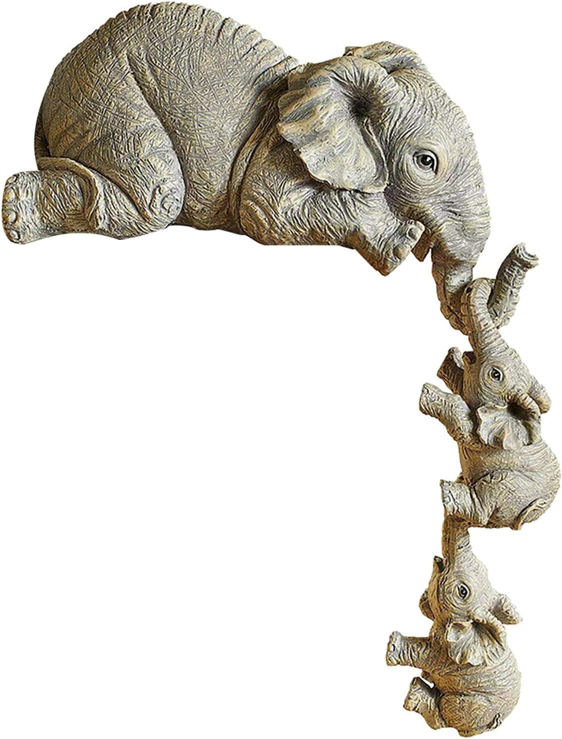 Naisde Elephant Figurines, Set of 3 Elephant Sitter Resin Figurines Elephant Mothers Hanging Two Babies Statue Hanging Off The Edge of a Shelf or Table for Decor