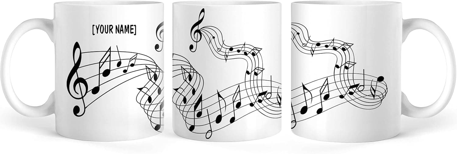 ROSARAN Music Note Personalized Coffee Mug, Musical Notes Custom Mug For Music Lover, Unique Gift For Musician Men, Women, Mom, Dad, Son, Daughter, Customized Ceramic Mug Gift For Birthday