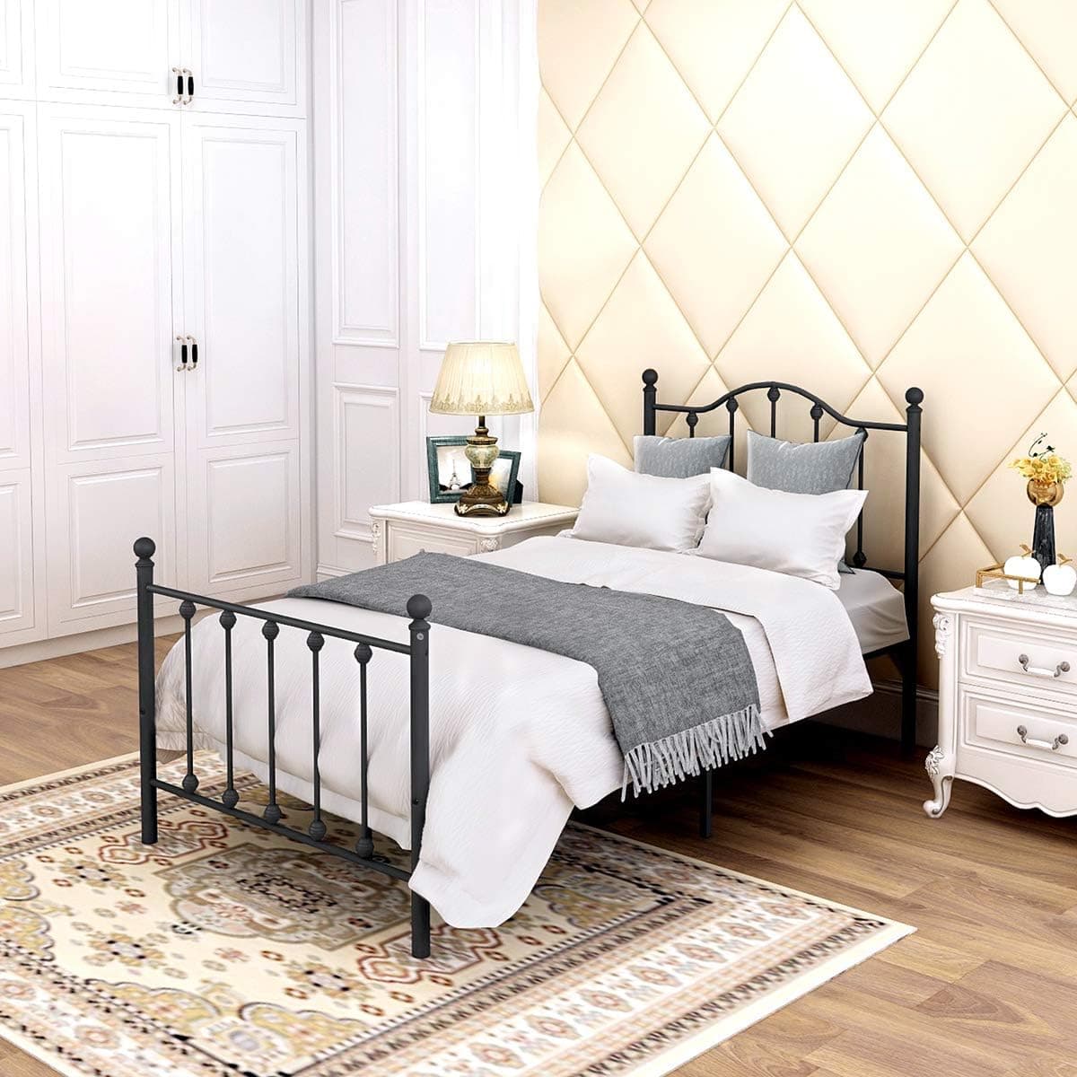 DUMEE Twin Size Metal Bed Frame Platform Modern American Style Mattress Foundation with Headboard and Footboard,Black
