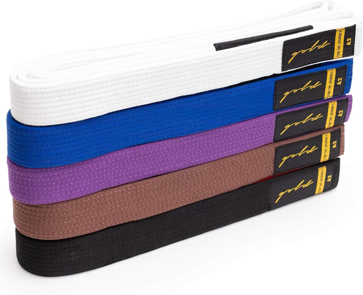 Gold BJJ Jiu Jitsu Belt - Premium Heavyweight Belts with Rank Bar for Stripes (Purple, A2)