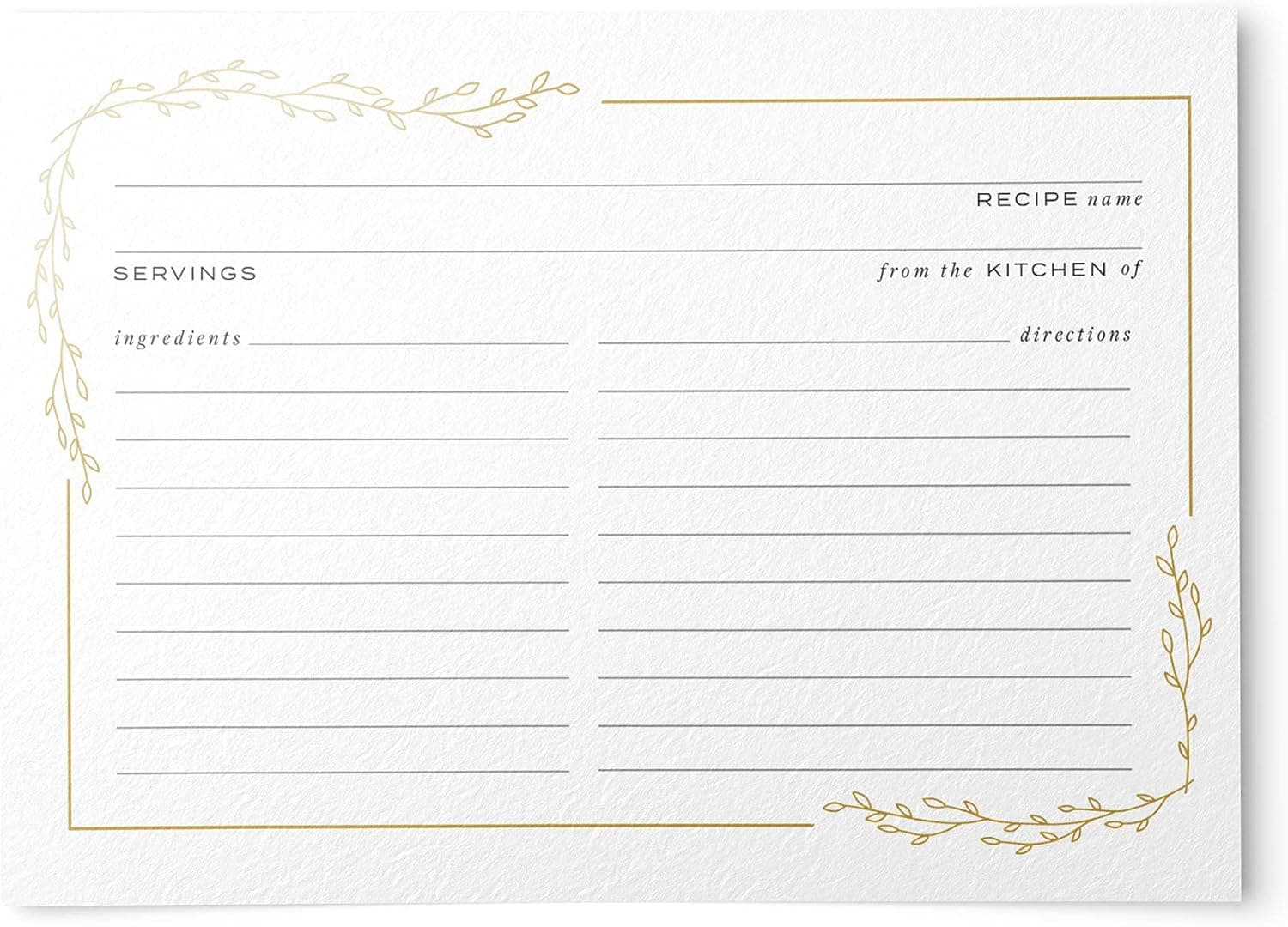 Dashleigh Floral Foil Border Recipe Cards, Set of 50, 4x6 inches (Gold Foil/White)