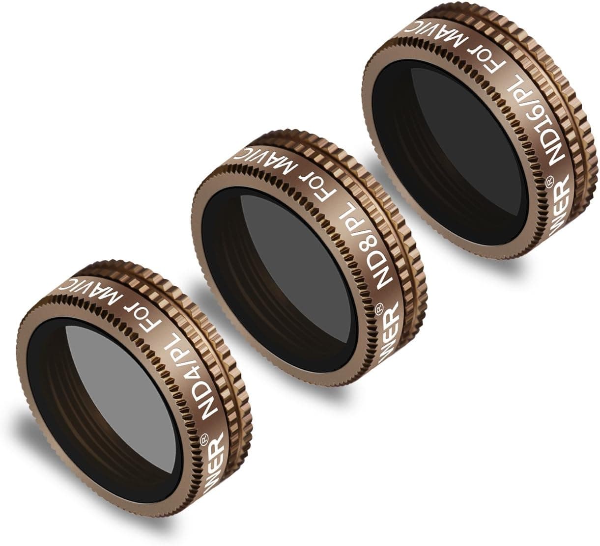 Neewer 3 Pieces Pro Lens Filter Kit for DJI Mavic Air Drone Quadcopter Includes: ND4/PL, ND8/PL, ND16/PL Filters, Made of Multi Coated Waterproof Aluminum Alloy Frame Optical Glass(Gold)