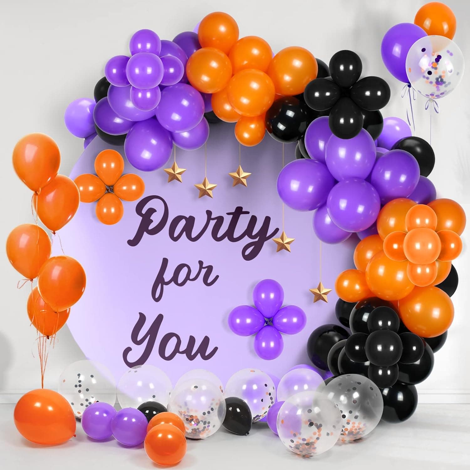 Birthday Balloon Arch Kit -129Pcs Orange Black Purple Balloons Garland for Outdoor Indoor Birthday Party Decorations, Yard, Home Wall