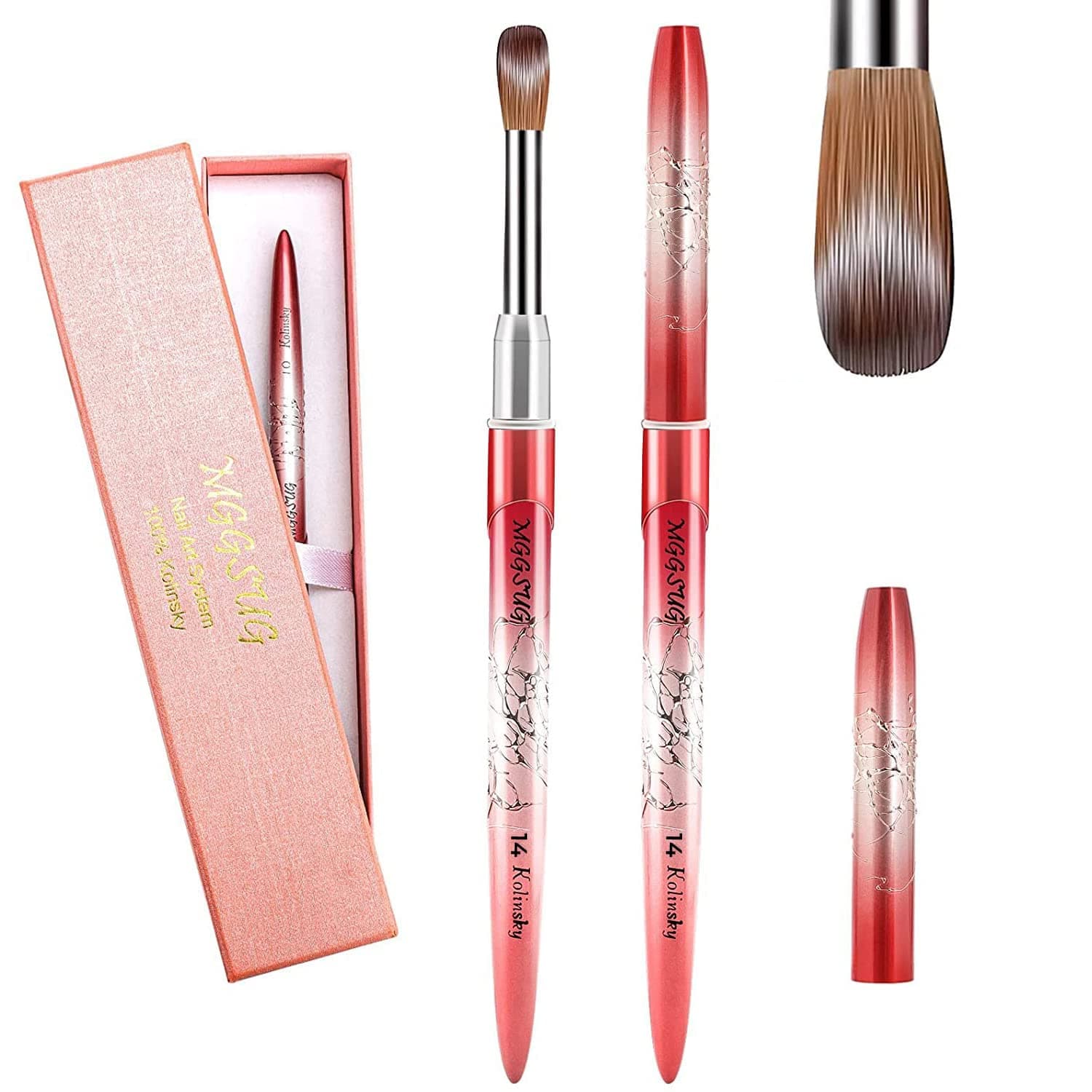 MGGSUG Acrylic Nail Brush, Kolinsky Nail Art Brushes for Acrylic Application Nail Extension, Nail Design Brushes for Professional Manicure Salon Diy At Home Use Size 14