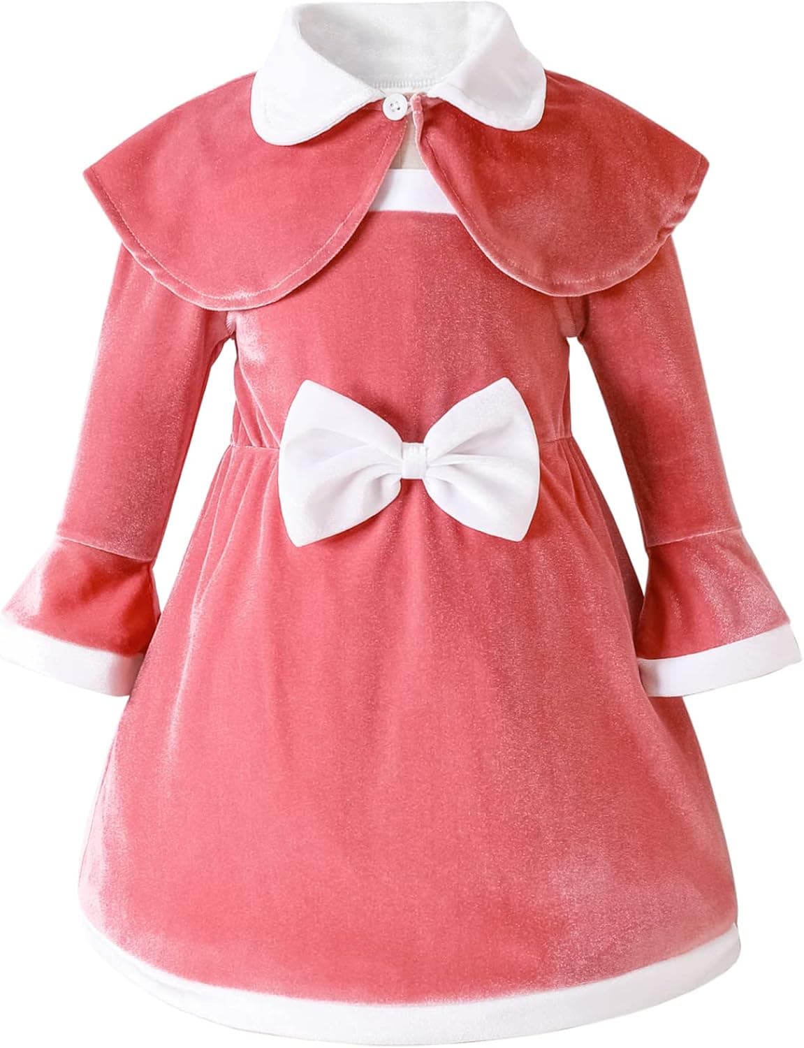 AIKEIDY Toddler Baby Girl Christmas Outfits Velvet Dress Long Sleeve Dress for Party Wedding Holiday