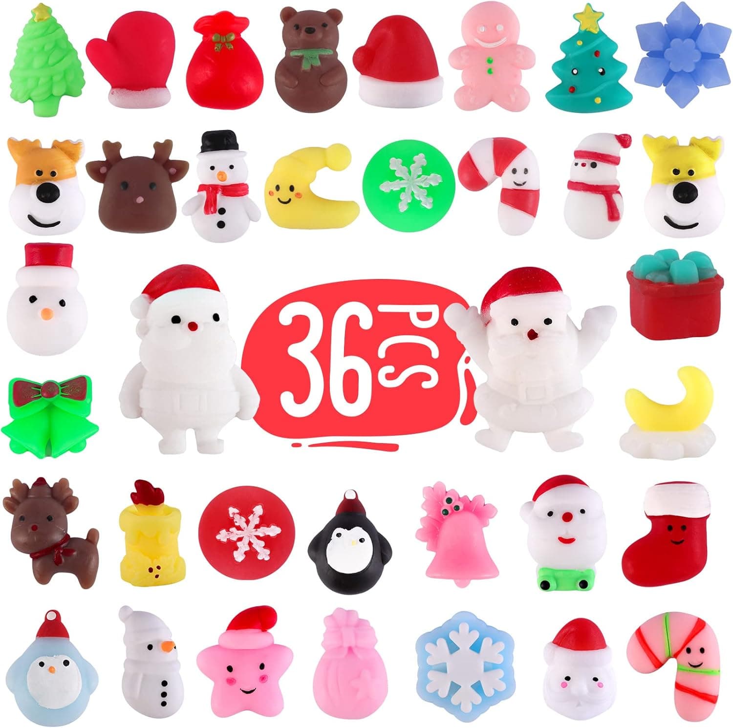 Christmas Mochi Squishy Toys - 36 PCS HiUnicorn Christmas Toys Squishies for Kids Girls Boys Toddlers Christmas Stocking Stuffers, Bulk, Party Favors, Goodie Bag Stuffers