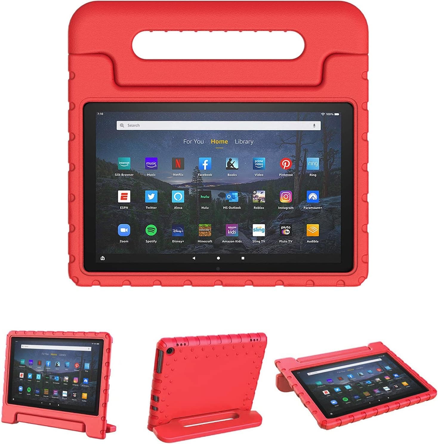 Kids Case for Fire HD 10 & HD 10 Plus 11th Generation Tablet 2021 Release Kid-Proof & Shockproof Sturdy Case Protective Foam Cover with Portable Handle Stand, Red