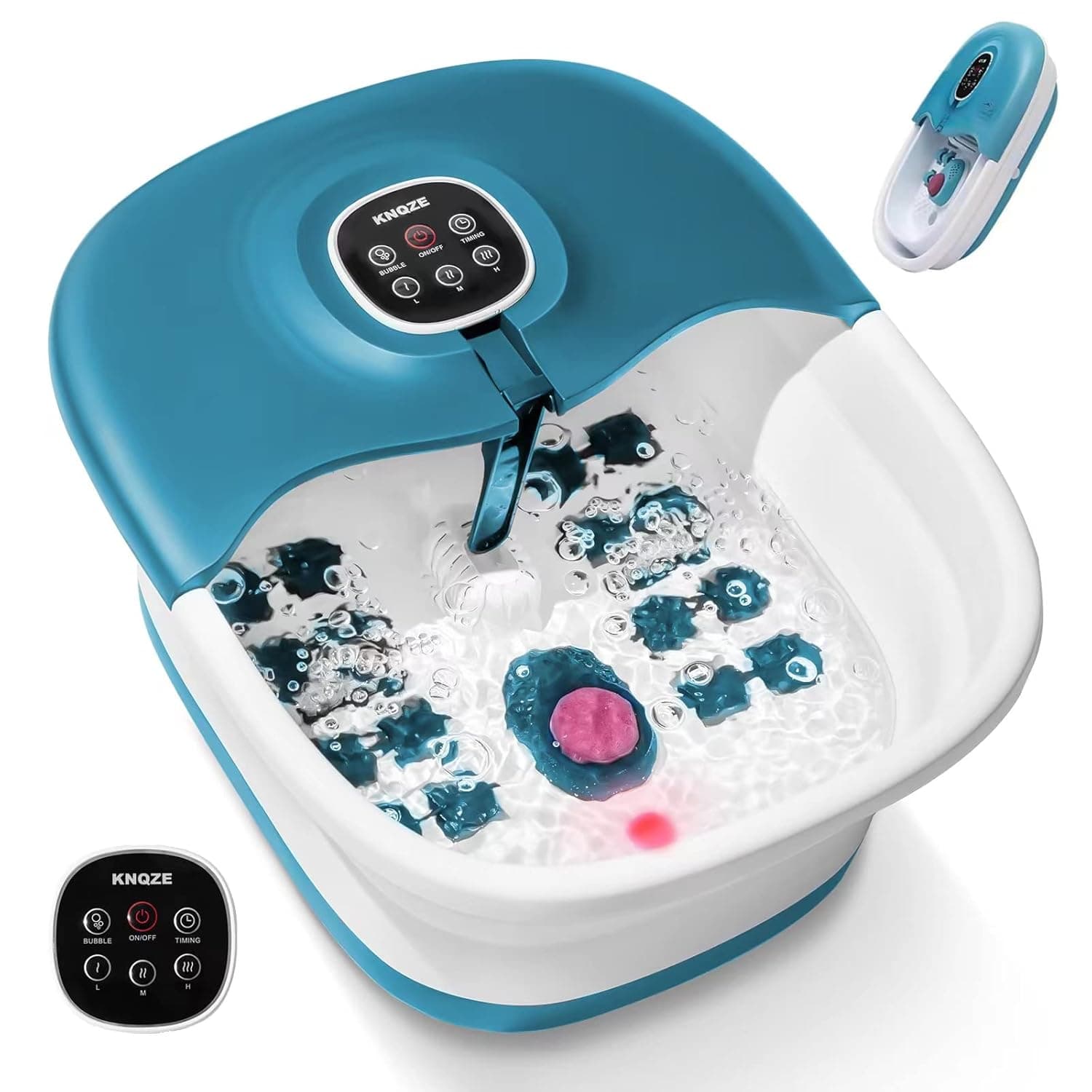 Foot Bath Spa with Heat and Massage and Jets, 16 Massage Rollers & Bubble, Electric Foot Bath Massager with Pumice Stone, Collapsible Pedicure Foot Soaker Tub Home Basin for Tired Feet, Remote Control