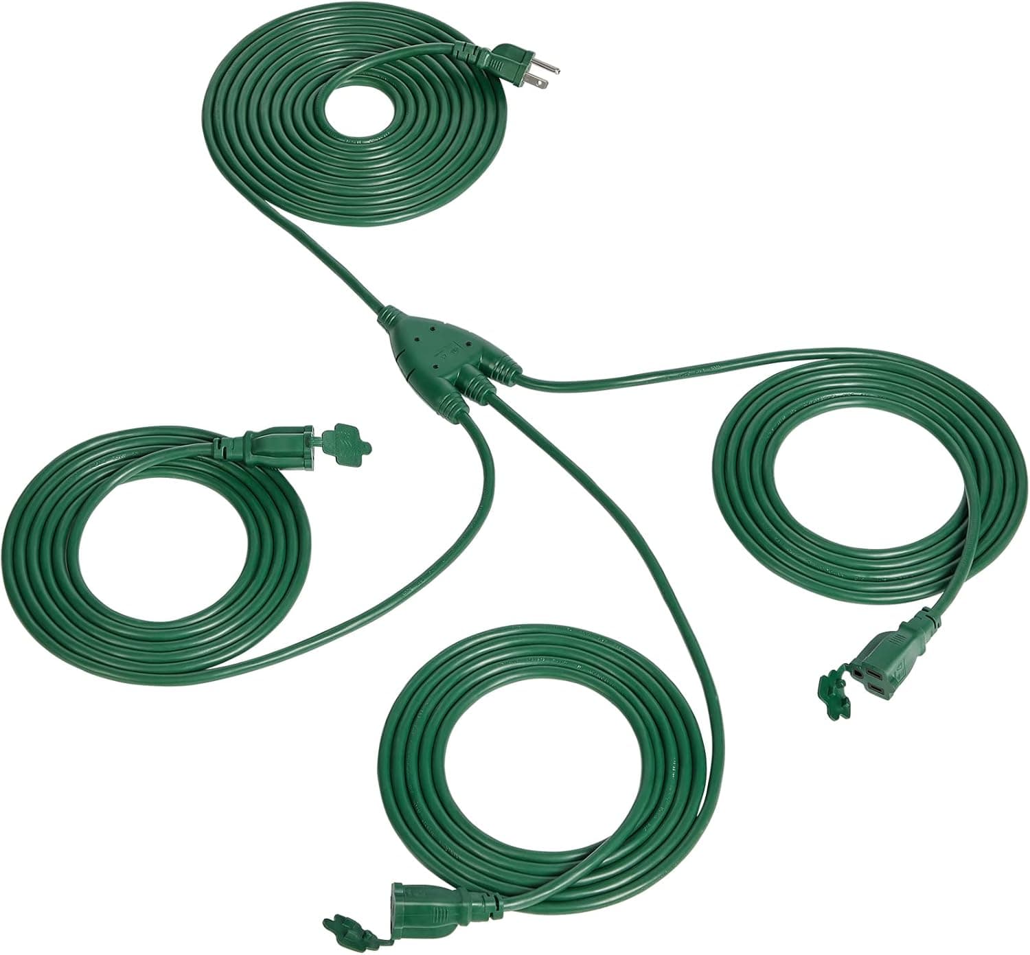 Suraielec Outdoor Extension Cord with Multiple Outlets, (15+10+10+10) 45FT Total, 25FT End to End, 1 to 3 Multi Plug Splitter, 16/3C SJTW, for Landscape, Christmas Lights, Holiday Decorations, Green
