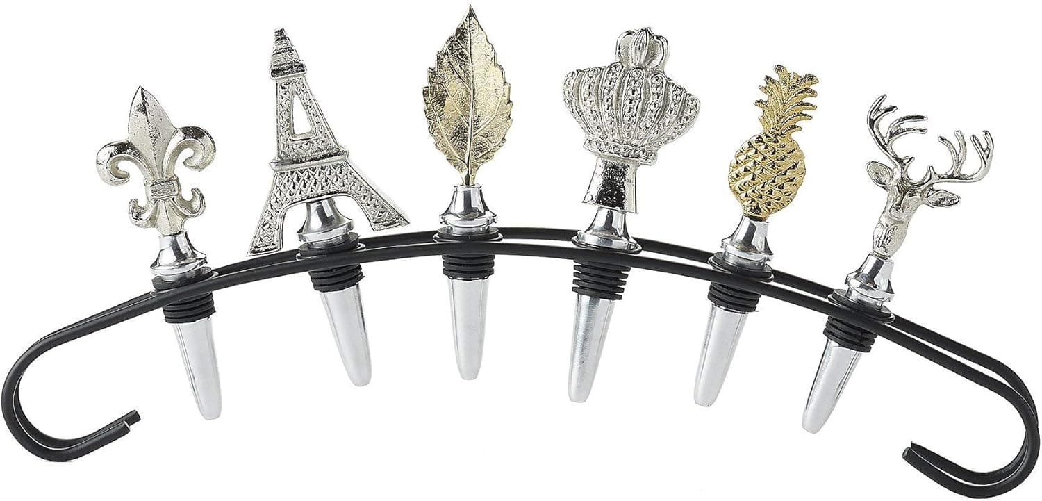 DII Design Imports Bar Wrought Iron Bottle Stopper Holder Stand, 16L X 1.25W X 3.5"H, Black