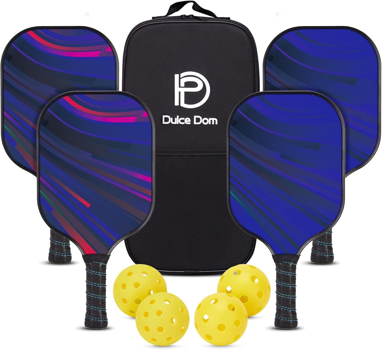 DULCE DOM Pickleball Paddles Set of 4 - USAPA Approved, 4 Indoor Outdoor Pickleball Balls, Paddle Racket with Cover Bag, Ideal Training Equipment Gift for Men & Women