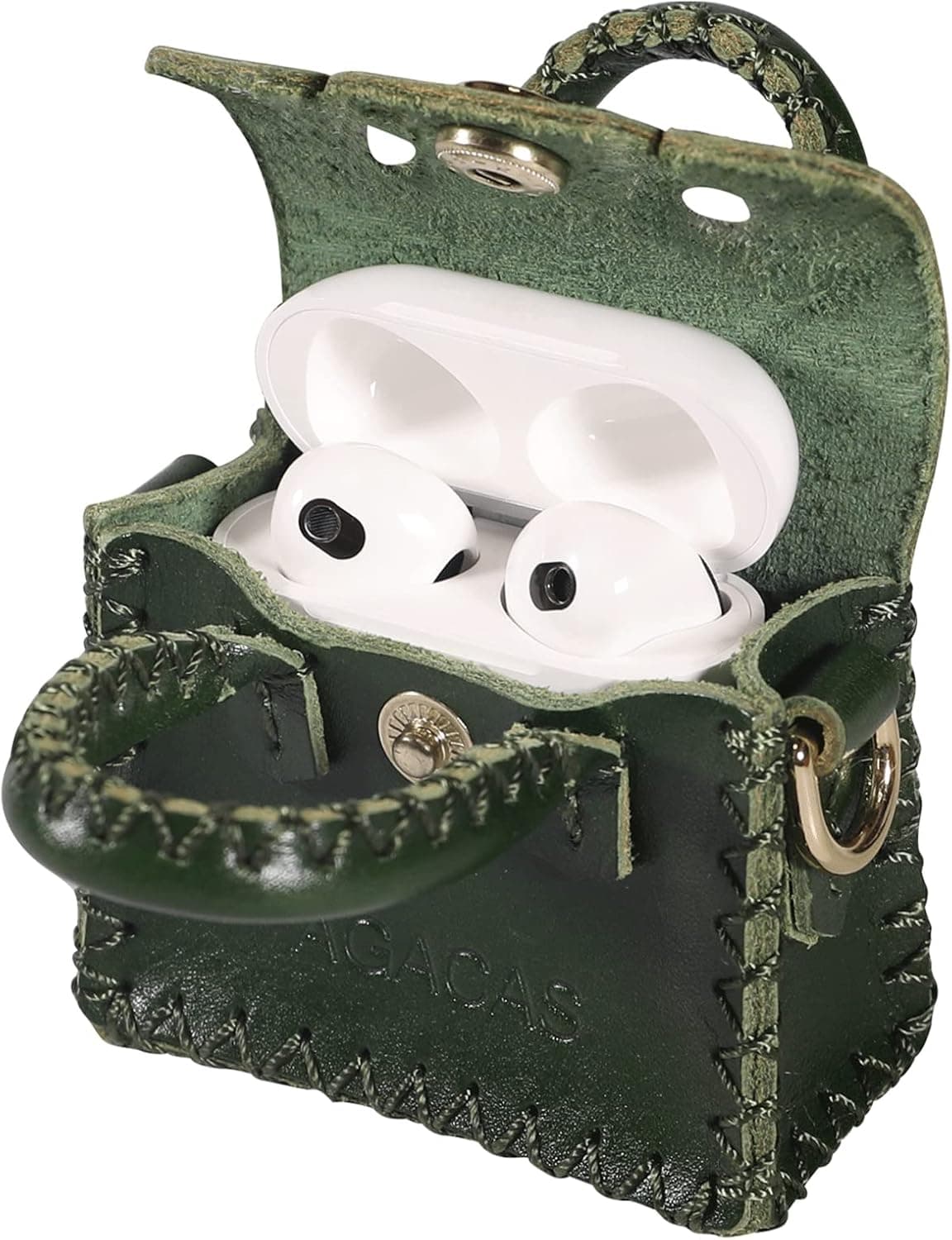 AGACAS AirPod Case for AirPods Pro & AirPods 3rd Generation, AirPod Pro case & AirPods 3rd Generation Case for Women, Gen Leather Air pod case with Keychain, Girls Holiday Birthday Gifts - Green