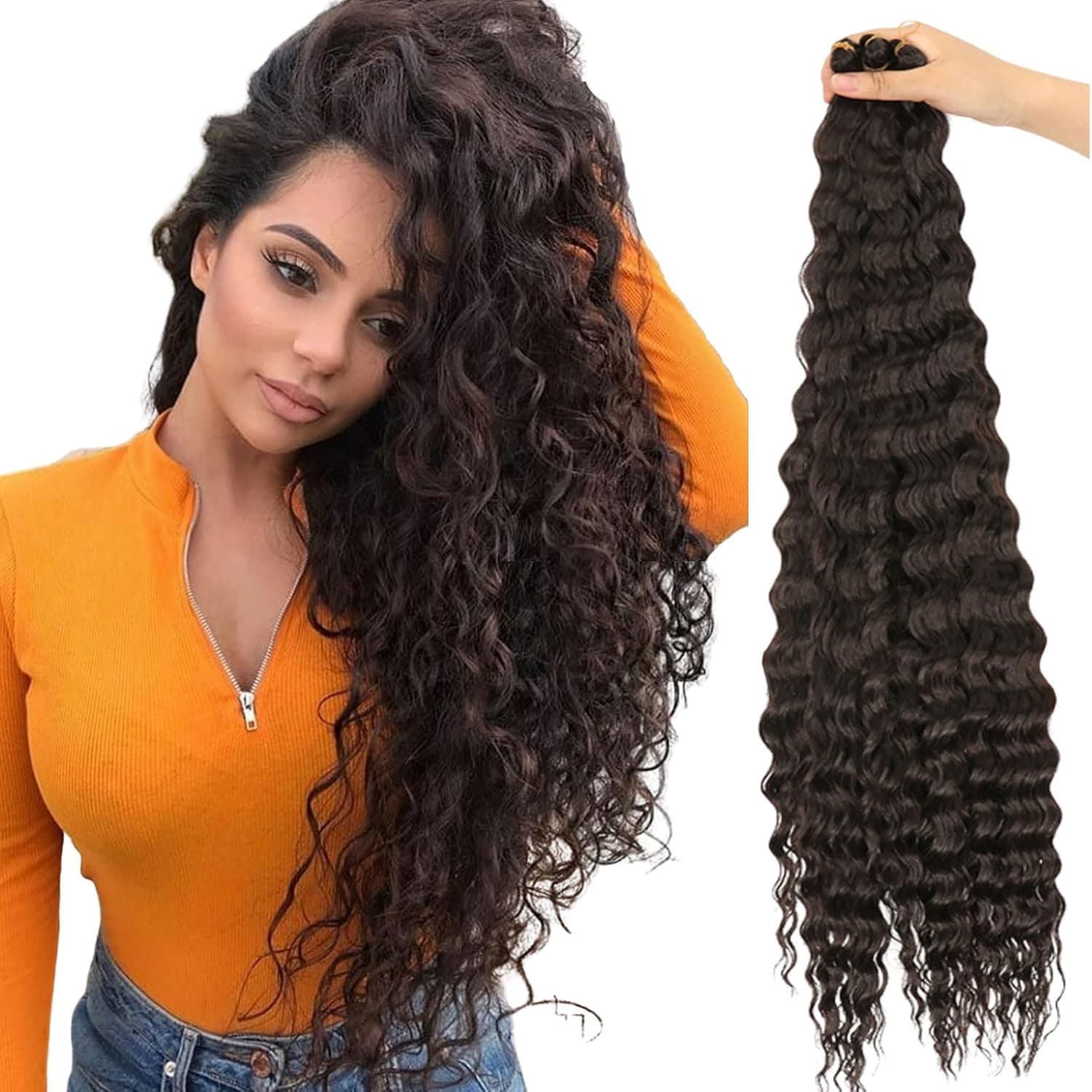 BATISI Ocean Wave Crochet Hair Brown Deep Wave Braiding Hair Long 6 Pack Soft Wavy Crochet Hair for Black Women Natural Look Ripple Old dark brown 30 Inch (Pack of 6)