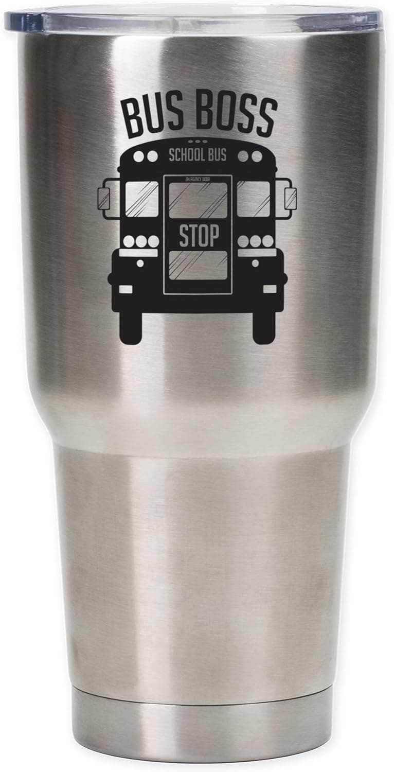 Bus Boss School Stop Black 30 Ounce Stainless Steel Travel Tumbler Mug with Lid