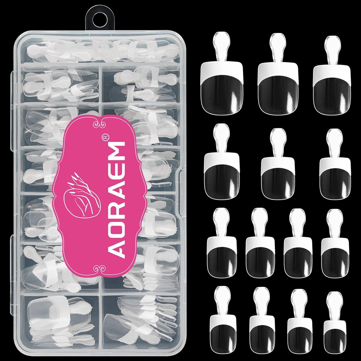 AORAEM White Clear Nail Tips,140pcs Short Round Style Acrylic Nail Tip 14 Sizes False Press on Nails for Women