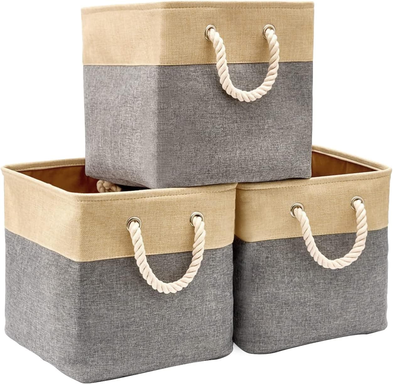 MEGACRA Fabric Storage Baskets 13x13x13 Storage Cubes Collapsible Storage Bins Basket [3-Pack] with Sturdy Handles Fabric Storage Bin Organizational Baskets for Shelves Clothes Toys Books, Office, Nursery Perfect Organization and Storage