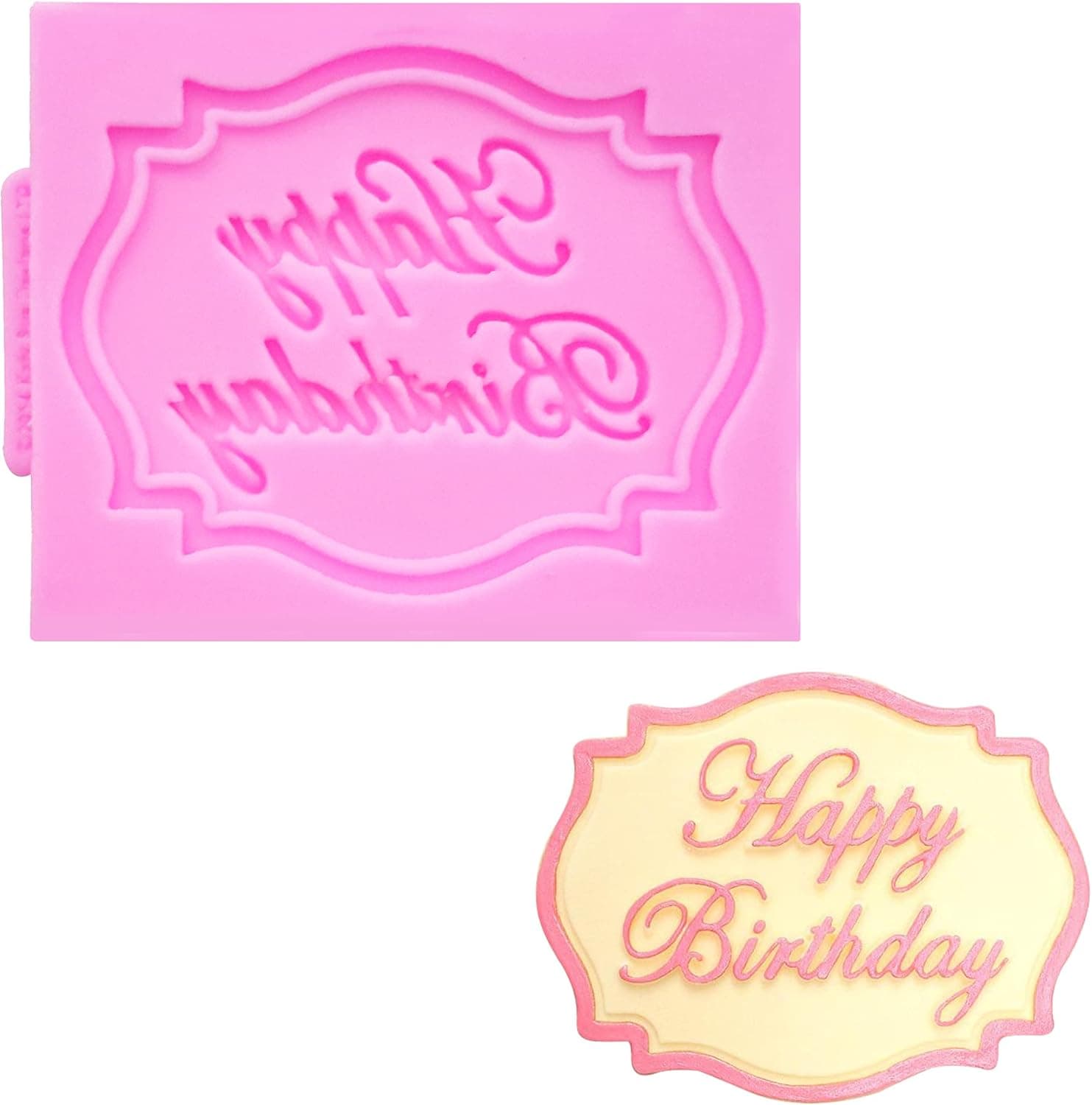 Efivs Arts Mini Happy Birthday Alphabet Border Silicone Chocolate Mold for Cake Topper Decoration Candy Mold Fondant Tool