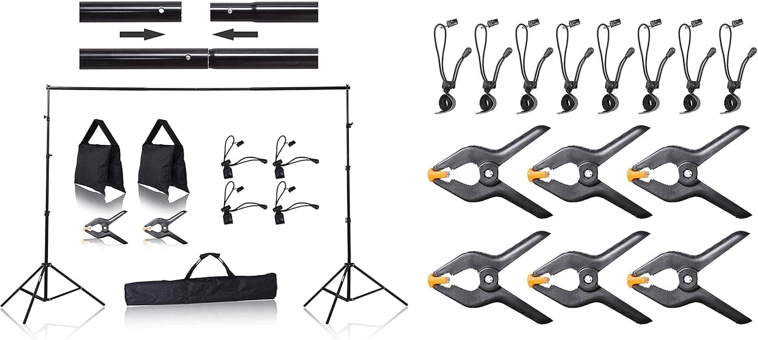 Emart 8.5 x 10 ft Photo Backdrop Stand with 4.5 inch Heavy Duty Spring Clamps and Background Clips, Adjustable Photography Muslin Background Support System, Heavy Duty Clip - 14pcs