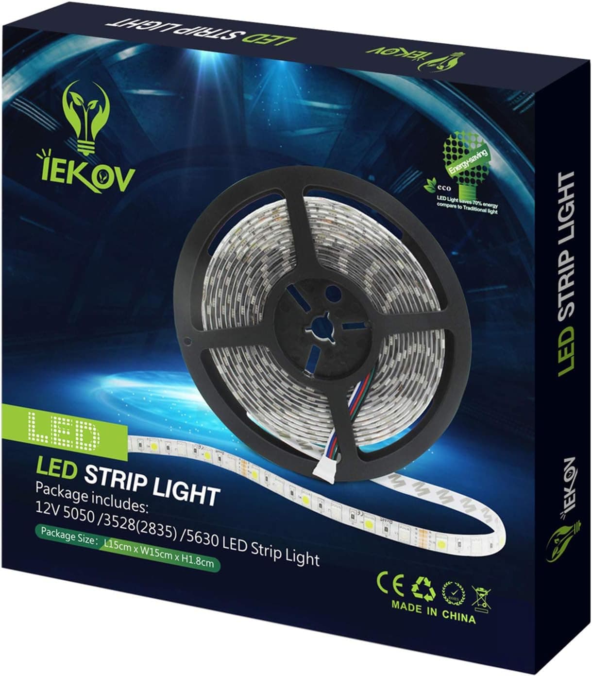 Led Strip Lights, IEKOV™ 2835 SMD 300LEDs Waterproof Flexible Xmas Decorative Lighting Strips, LED Tape, 5M 16.4Ft DC12V, 2 Times Brightness Than SMD 3528 LED Light Strip (Blue)