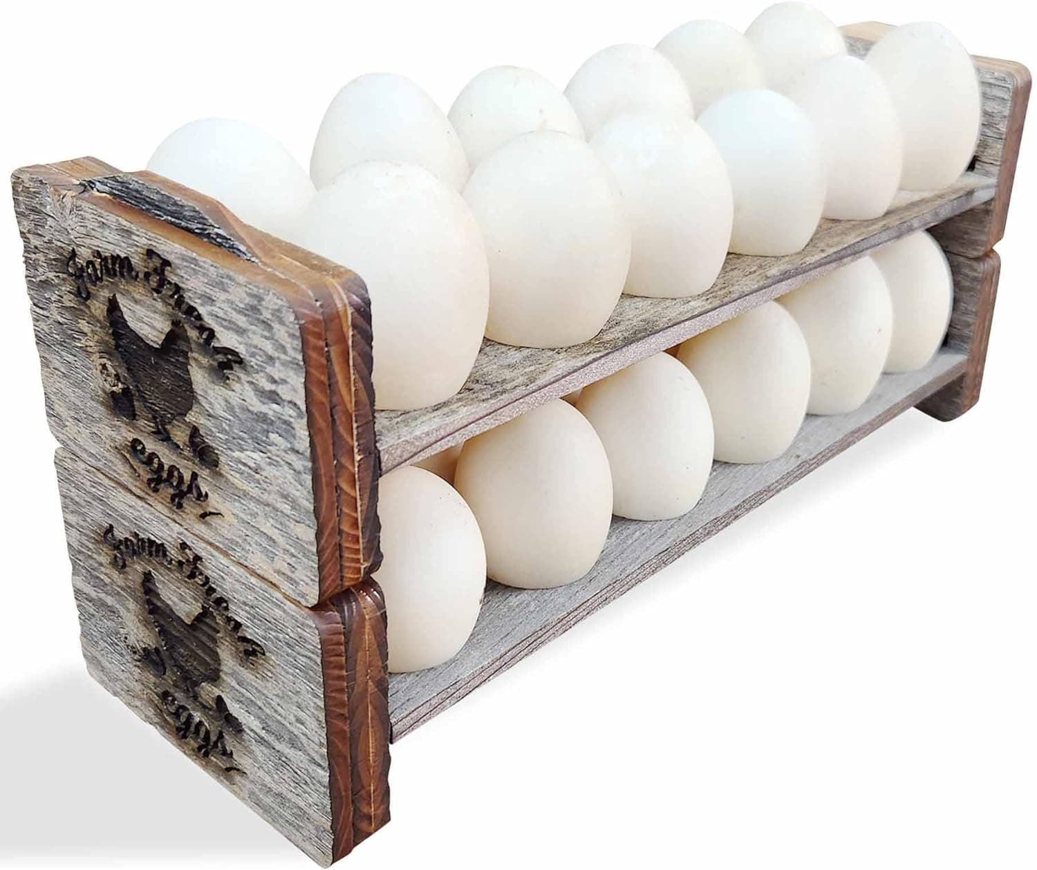 Rockin' Wood Egg Holder Tray- Countertop Stackable Egg Rack For Fresh Eggs - Made in the USA with real rustic reclaimed wood - egg sorter - wood egg tray (Double Tray)