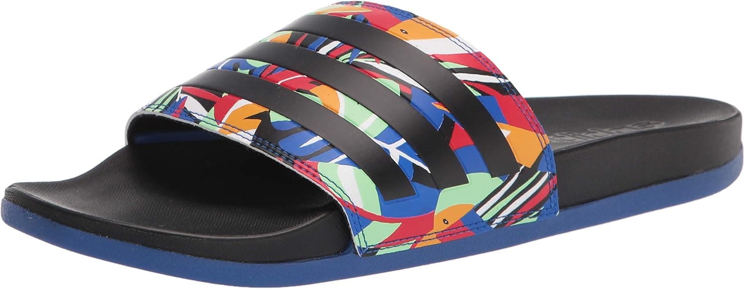 adidas Womens Adilette Comfort Water Shoe, Black/Black/Royal Blue , 7