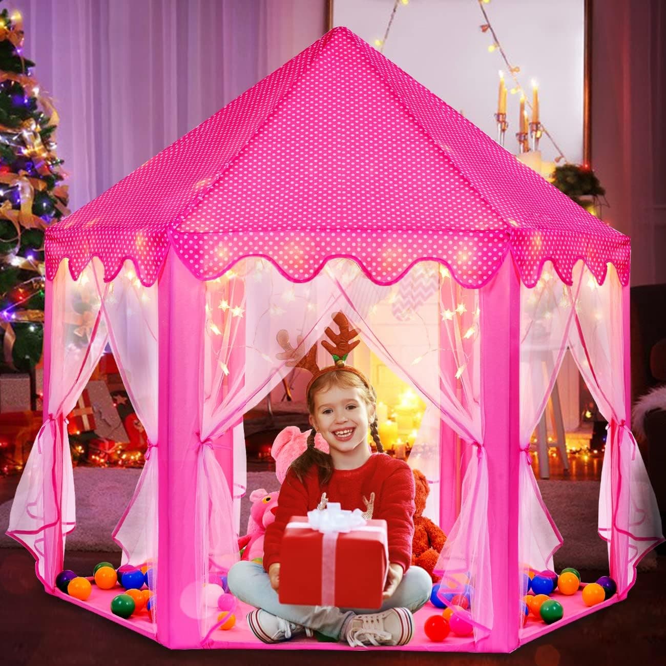 Princess Tent Toys Gift Girls Large Castle Playhouse with 16.5 Feet 40 Star Lights for Toddlers Kids Children Indoor Outdoor Games - ASTM/CPC Certified