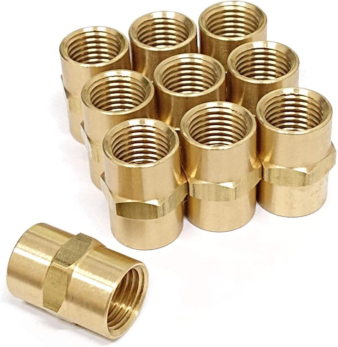 T TANYA HARDWARE Brass Coupling 1/4 Inch NPT x 1/4 Inch NPT Female Pipe Adapter (10 Piece)