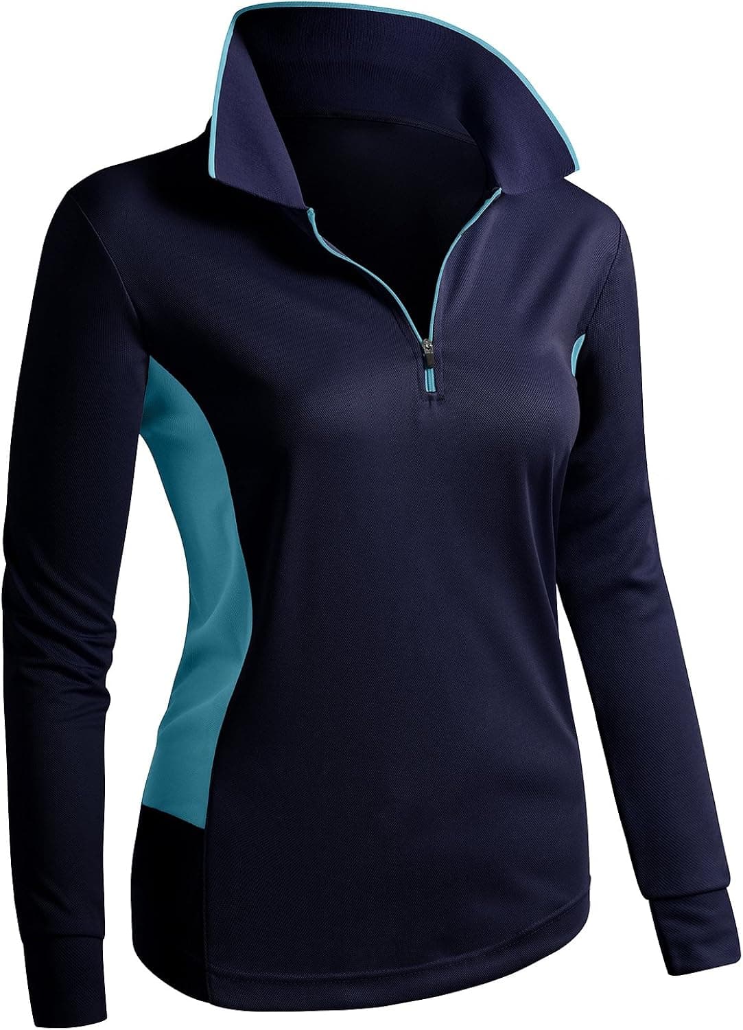 CLOVERY Women's Sport Wear Long Sleeve 2-Tone Zip-up POLO Shirt