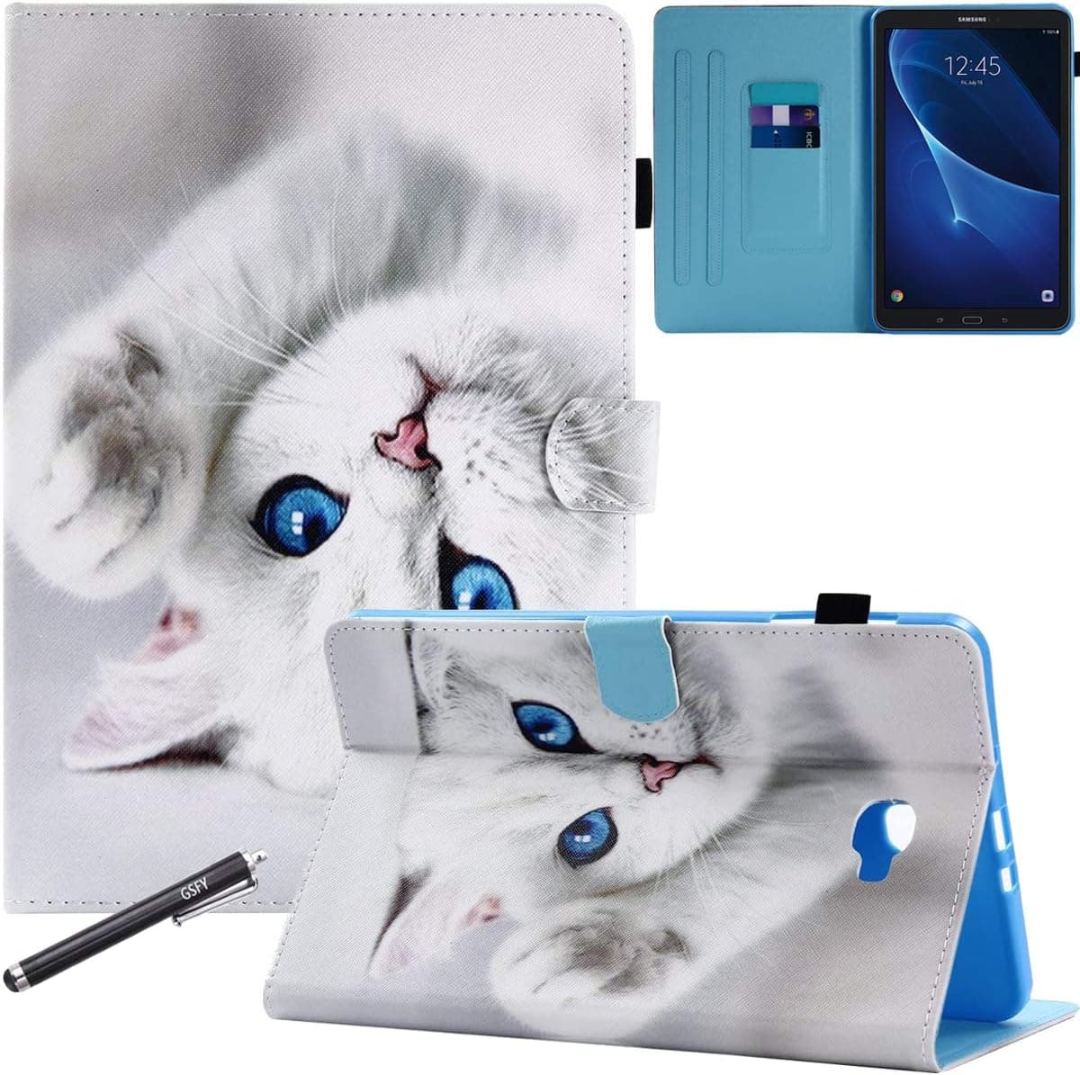 Galaxy Tab A 10.1 T580/T585 Case, Newshine Magnetic Closure PU Leather Wallet Stand Cover Auto Wake/Sleep for Samsung Galaxy Tab A 10.1 Inch (NO S Pen) SM-T580 T585 2016 Tablet - Blue Eye Cat