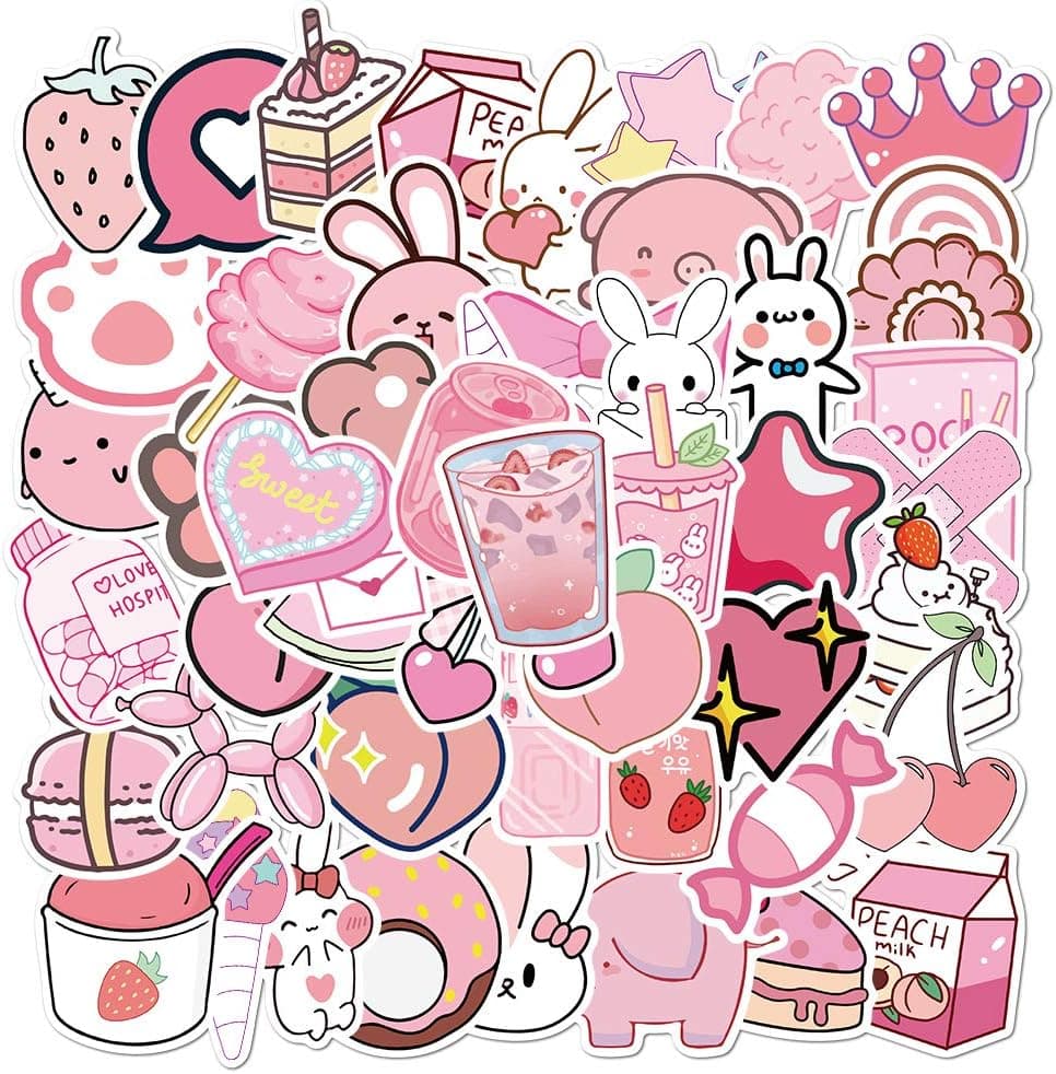 Water Bottle Stickers, Aesthetic Stickers, Cute Stickers for Laptop, Phone, Pink Stickers, Water Bottle Stickers for Women, Stickers for Girls, Teens 50 Pack