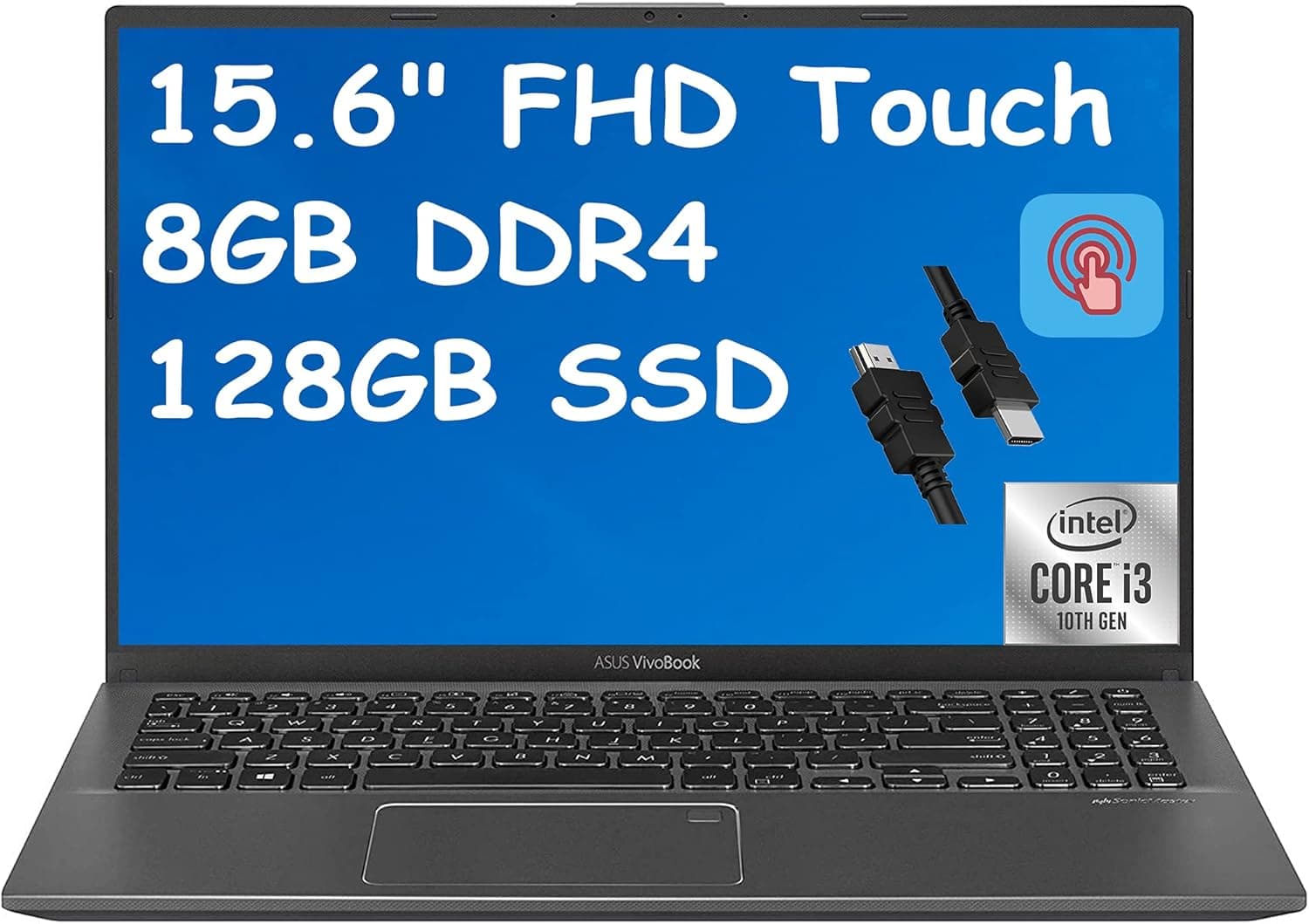 ASUS VivoBook 15 Thin and Light Laptop 15.6" FHD Touchscreen Display 10th Gen Intel Core i3-1005G1 (Beat i5-8250U) 8GB RAM 128GB SSD Fingerprint Webcam Win10 + HDMI Cable