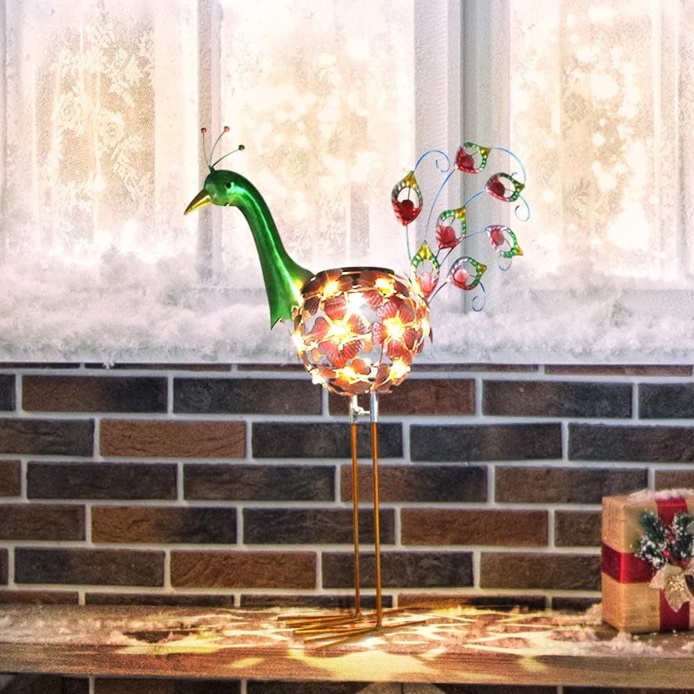 Petrala Solar Garden Lights Outdoor Decorative Metal Peacock Bird Statues Decorations 20 LEDs Indoor Landscape Lighting Gifts for Pathway Patio Lawn