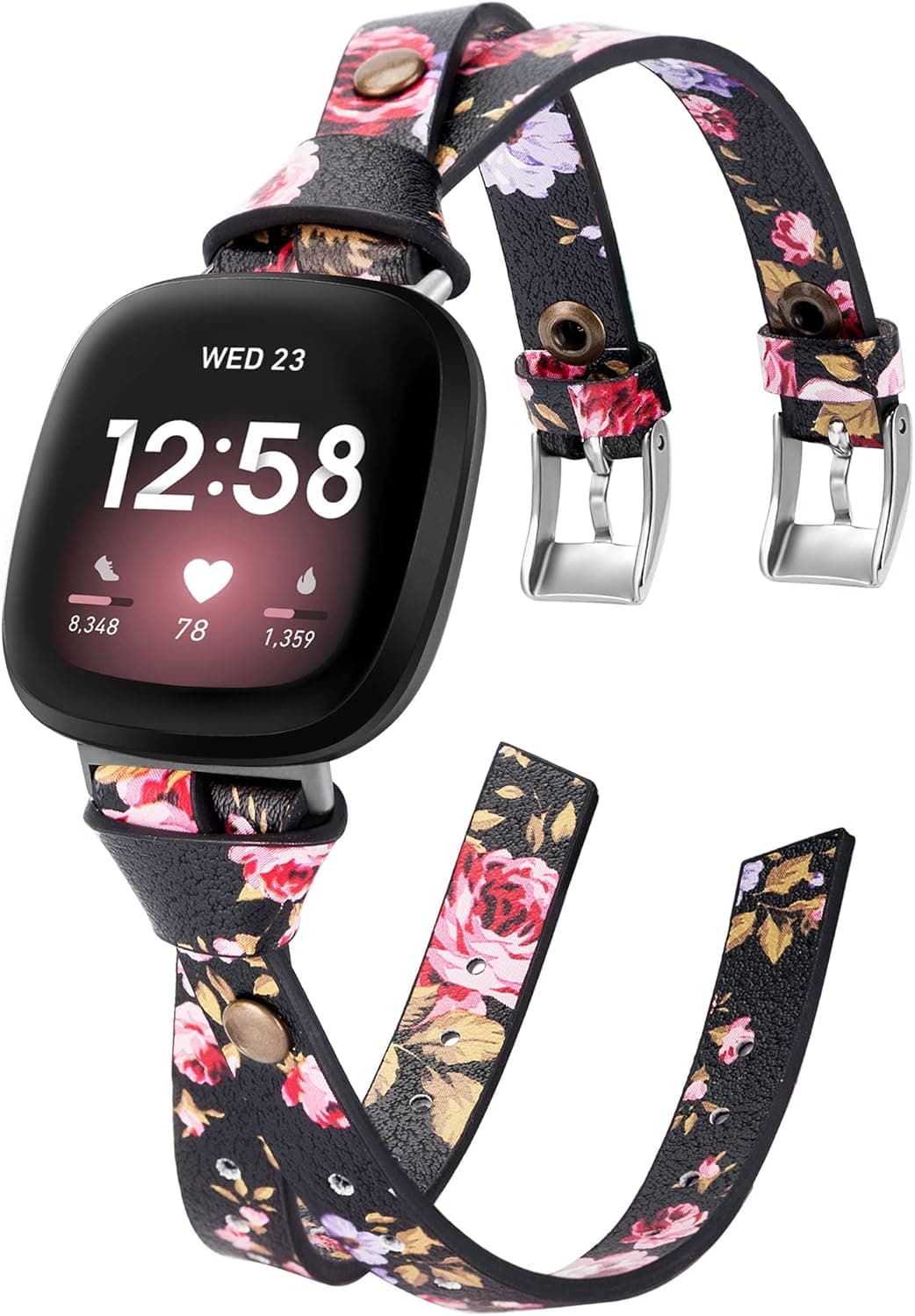 Moolia Leather Bands Compatible with Fitbit Sense Bands/Fitbit Versa 3 Bands Women, Double Fasten Stylish Versa 3 Strap Unique Rivet Fitbit Sense Writband
