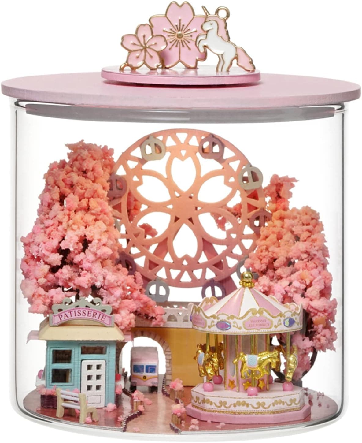 Roroom DIY Miniature and Furniture Dollhouse Kit,Mini 3D Wooden Doll House Craft Model with Dust Proof Cover and LED,Creative Room Idea for Valentine's Day Birthday Gift(Sakura Landscape)