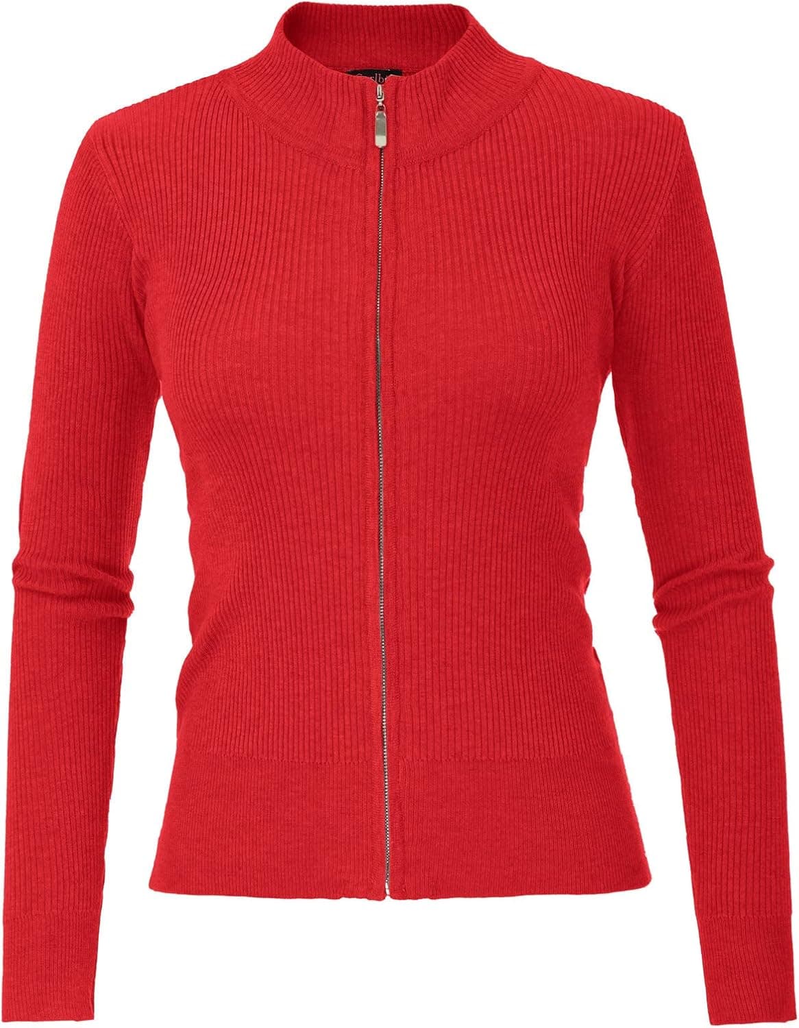 Women's Knit Zipper Sweater Casual Long Sleeve Work Cardigan Tops Red S