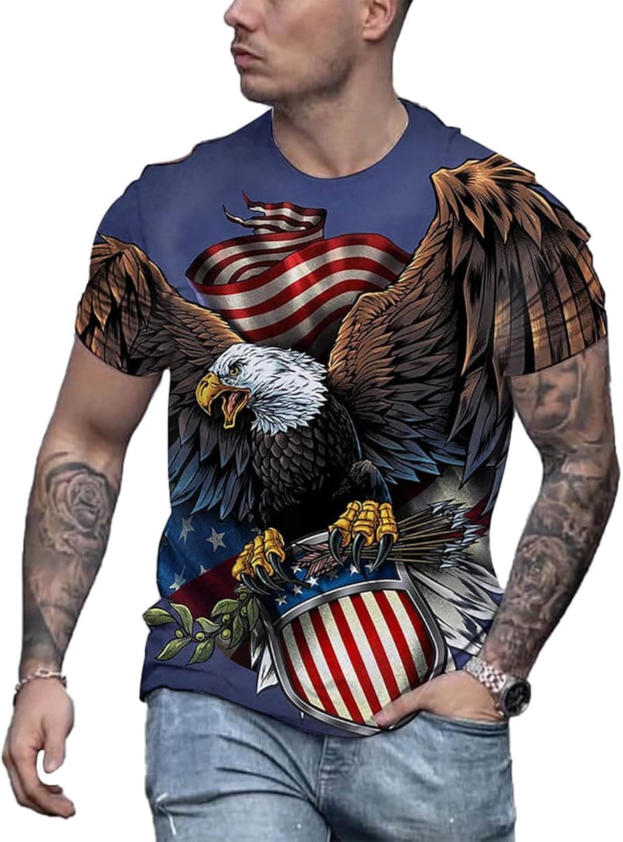 Men's Short Sleeve Patriotic American Design with Eagle and Flag Premium T-Shirt