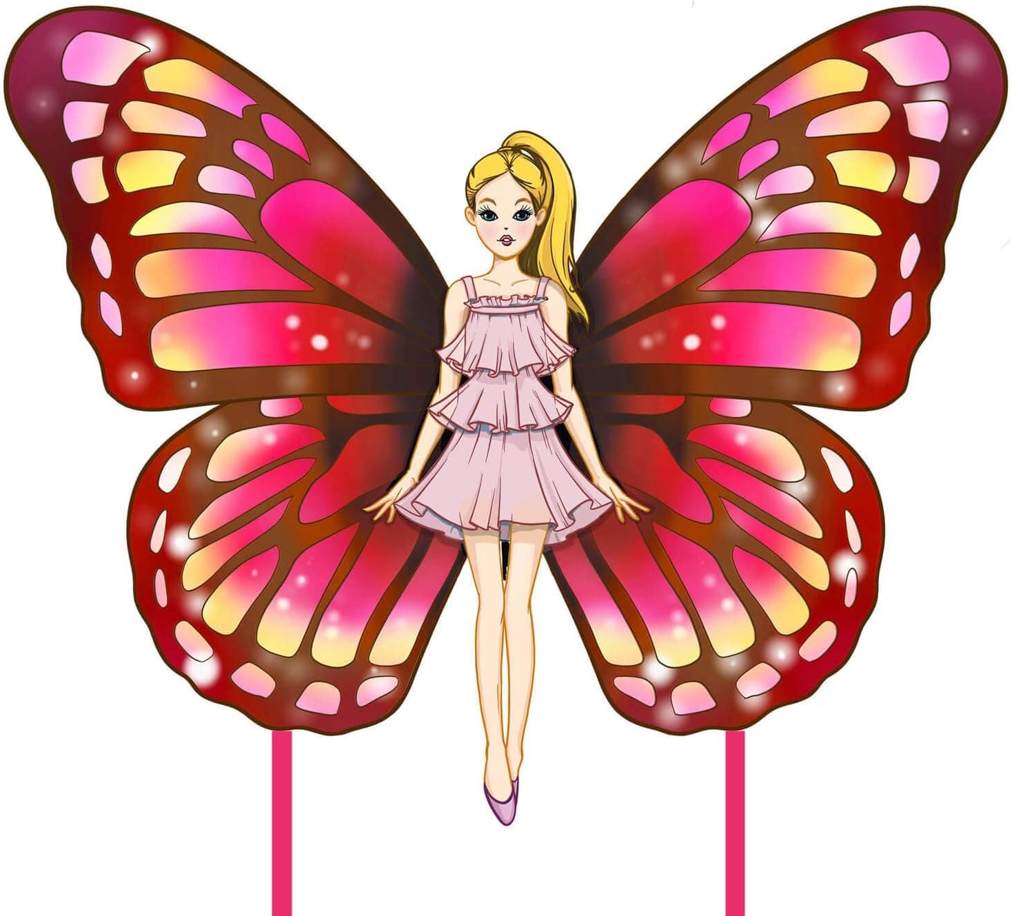 Mocado Kite for Kids-Adults Easy-to-Fly - Beautiful Pink Butterfly Fairy Kites with Long Tails, Great for The Beach Game, Outside Activities for Friends and Family.