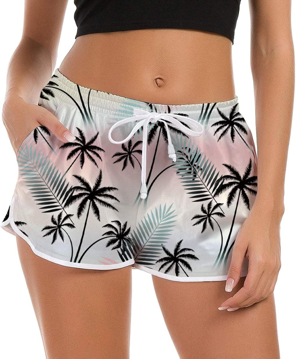 Idgreatim Women Quick Dry Swim Shorts Bottom Drawstring 3D Graphic Beach Boardshorts Casual Short Pants