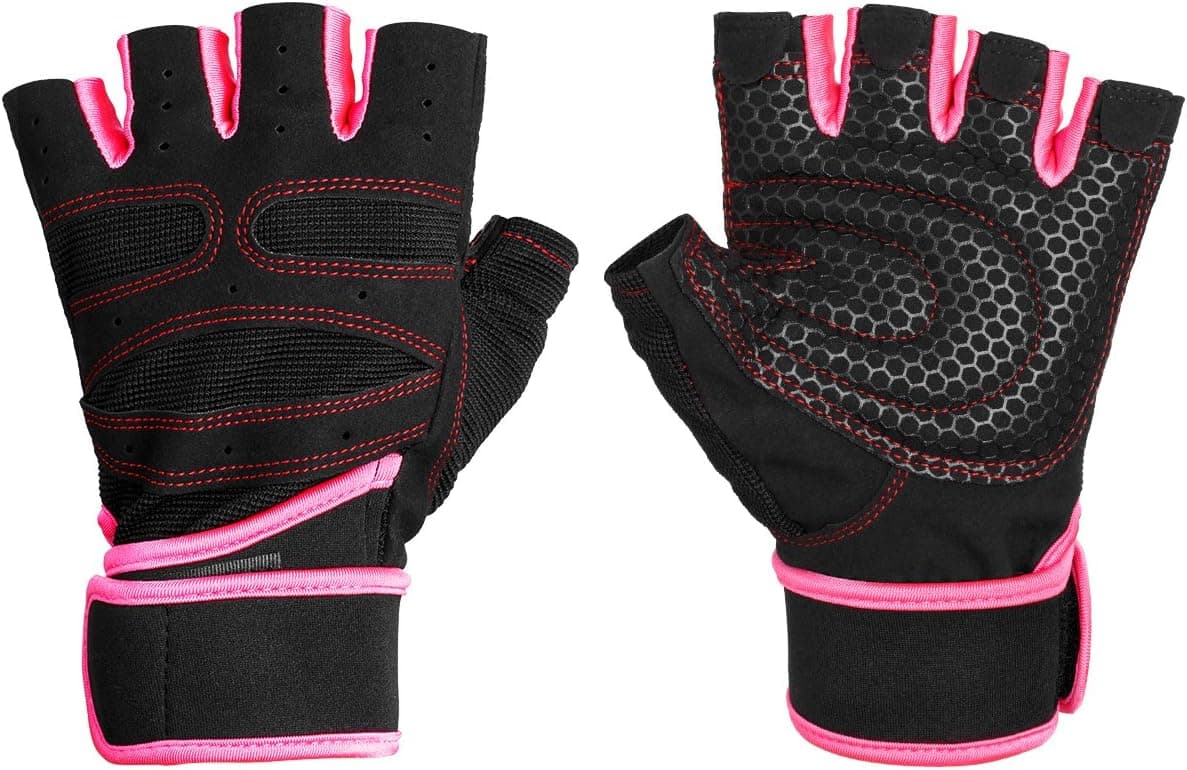 YYGIFT® Gym Gloves Fingerless with Wrist Wrap Durable Breathable Microfiber Cloth Non-Slip Half-Finger Gloves for Weight Lifting Training Fitness Gym Workout Crossfit Sports