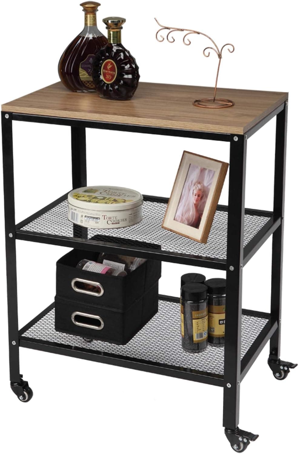 Kitchen Carts,Microwave Cart with Storage,Standing Bakers Rack Storage Cart with Metal Frame for Living Room Brown (Vintage Brown)
