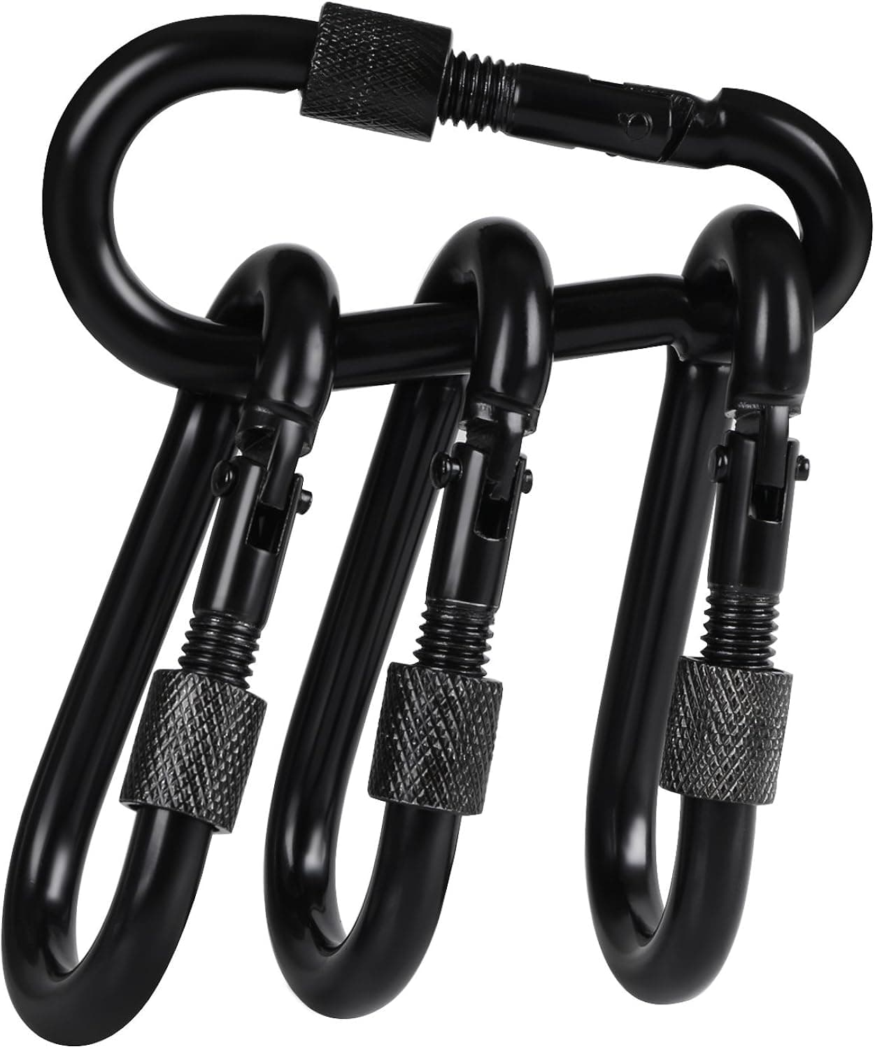 BEWISHOME 4 Pack Carabiner Hooks Hammock Locking Solid Metal D Clips with Heavy Duty 500LBS Screw Gate Hammock Locking,Quick Link for Outdoor Camping Hiking Traveling Backpacking Black & Silver HDK02