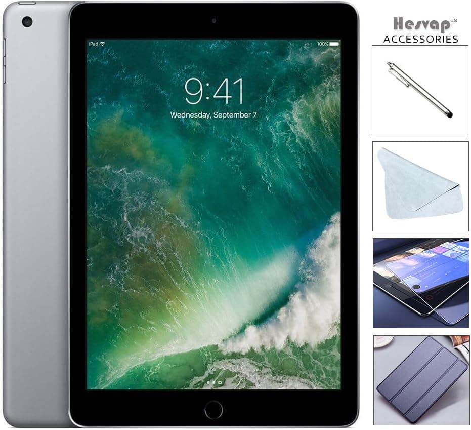 2017 Model Apple iPad 9.7 Retina Display W/59.99 Value Hesvap Accessories, Dual -Core A9 Chip with 128GB, Wi-Fi, MIMO, Bluetooth (Space Gray)