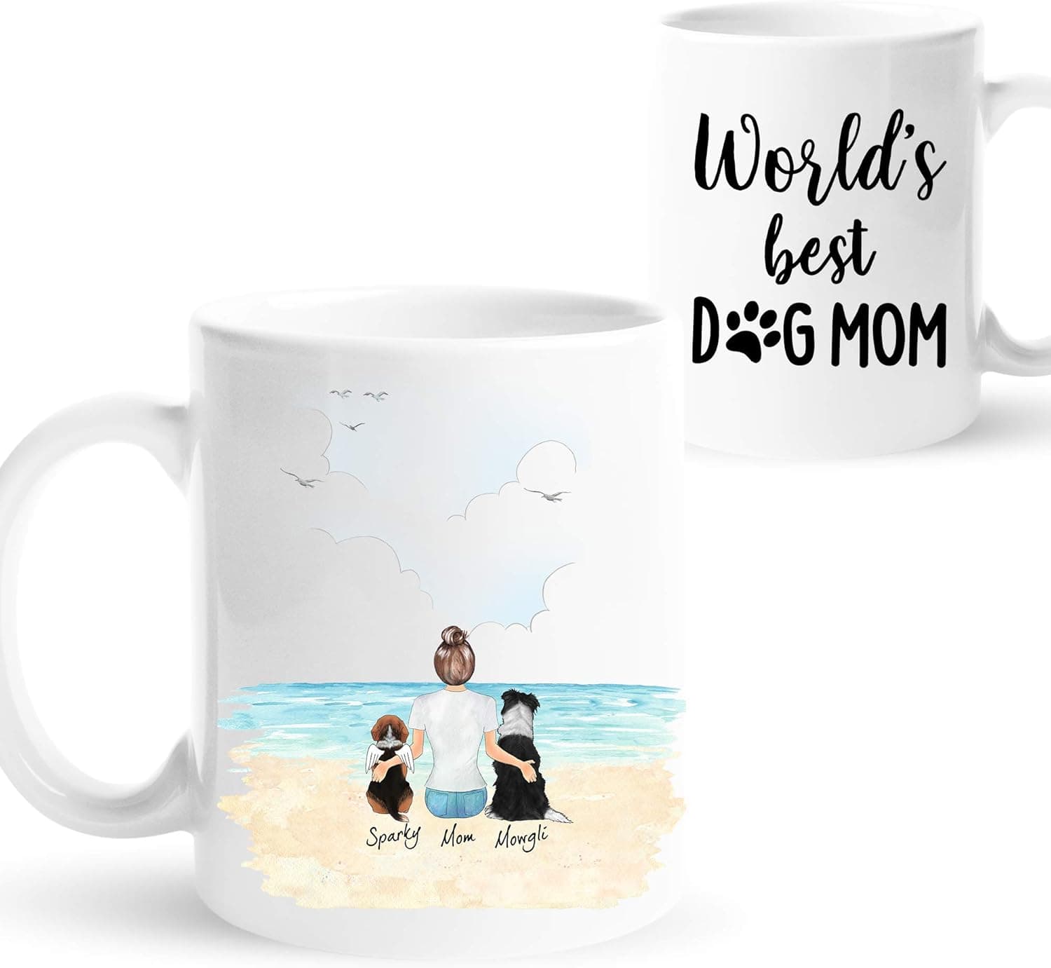 Personalized Dog Mom Coffee Mug, Customizable Pet Name and Picture, Pet Memorial Cup, Custom Gift Idea For Dog Lover Women, Mothers day, Christmas (11oz, Beach)