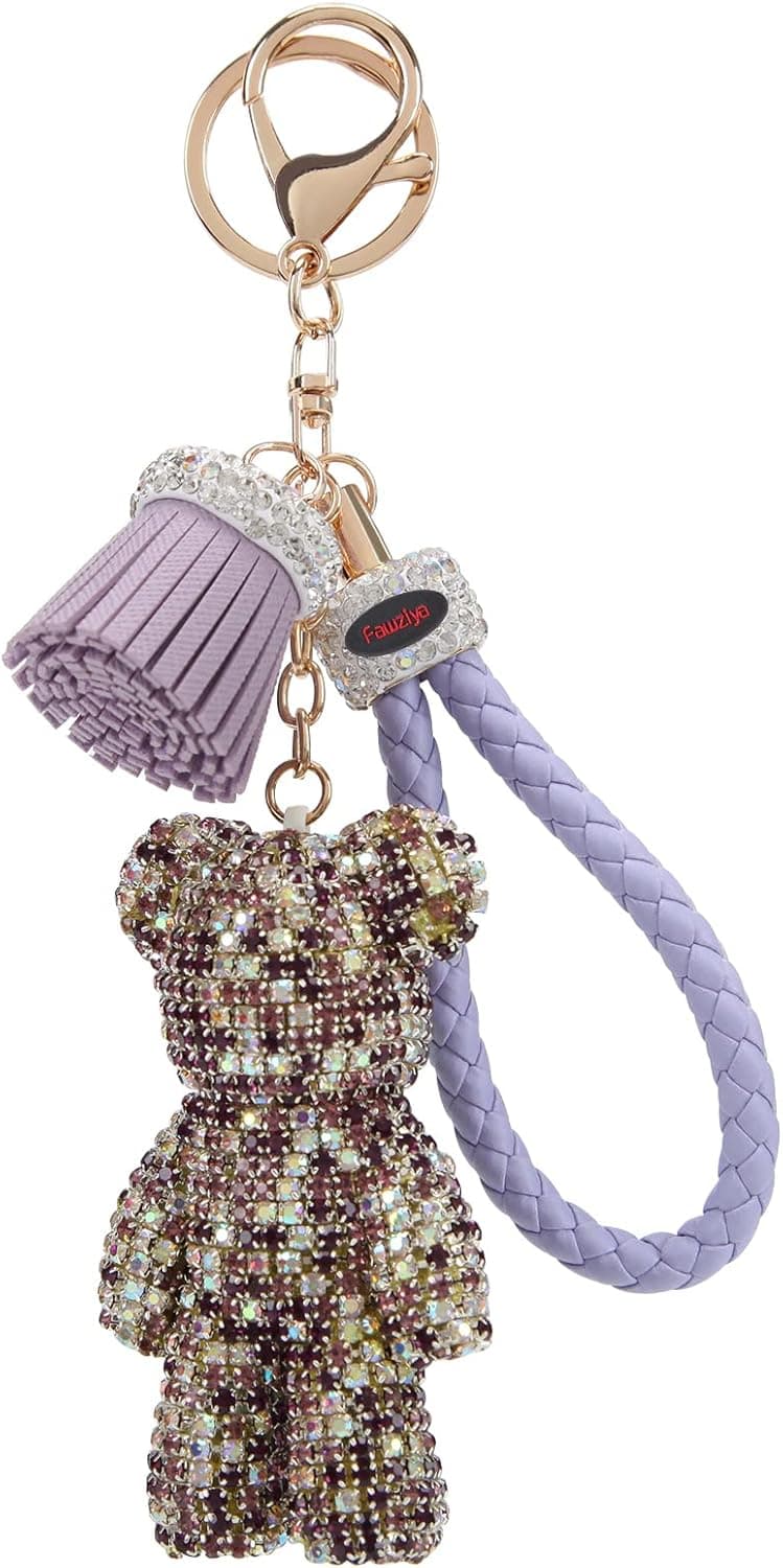 Fawziya Easter Keychain Rhinestones Bear Car Key Chains For Women Tassel Wristlet