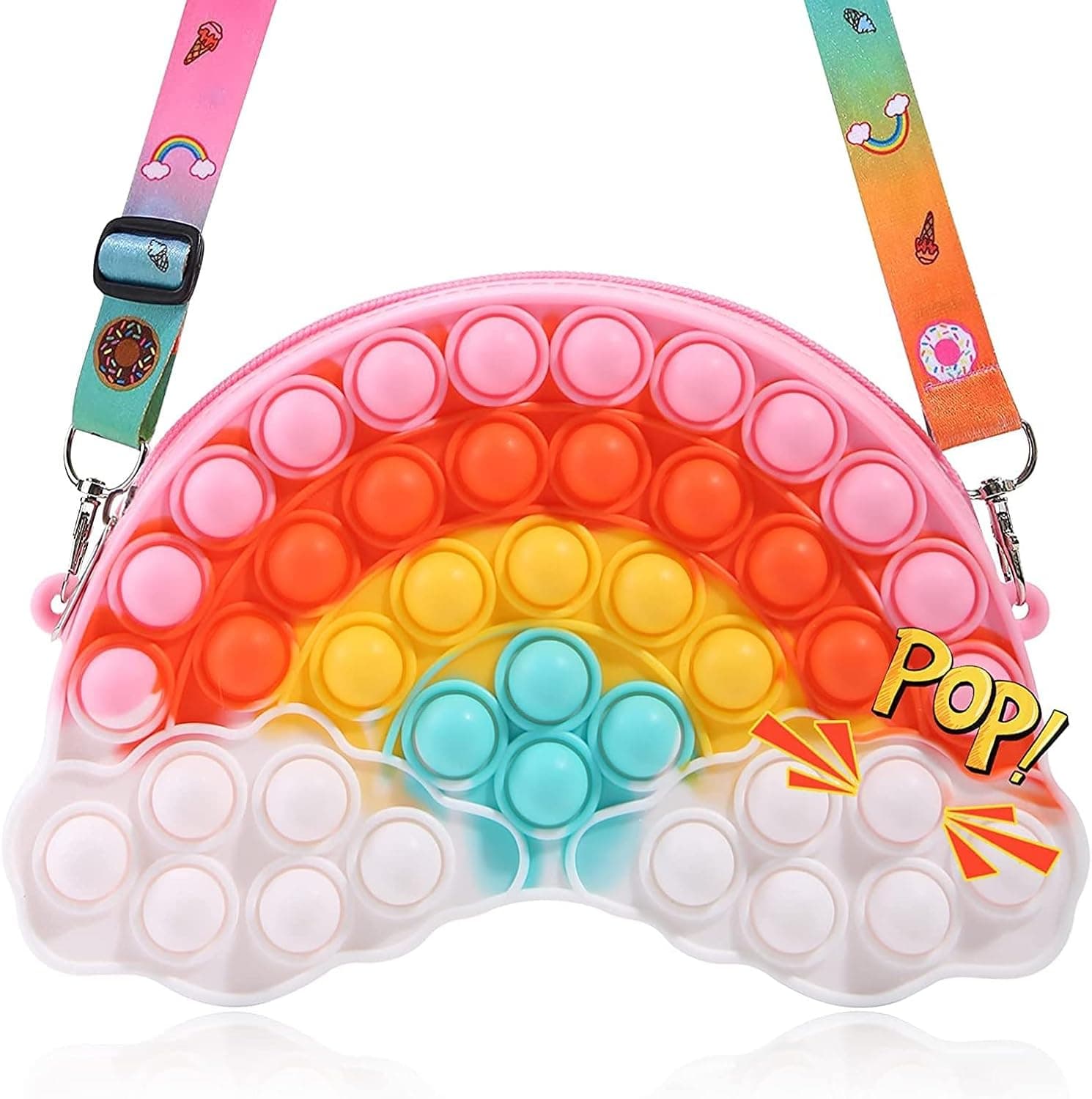 Pop Purse Bag for Girls,Silicone Rainbow Big Pop Shoulder Bag Party Favors, Cute Crossbody Bag with Adjustable Strap,Pop Sensory Fidget Toys Bag Stress Relief for Kids Women Christmas Party Gifts