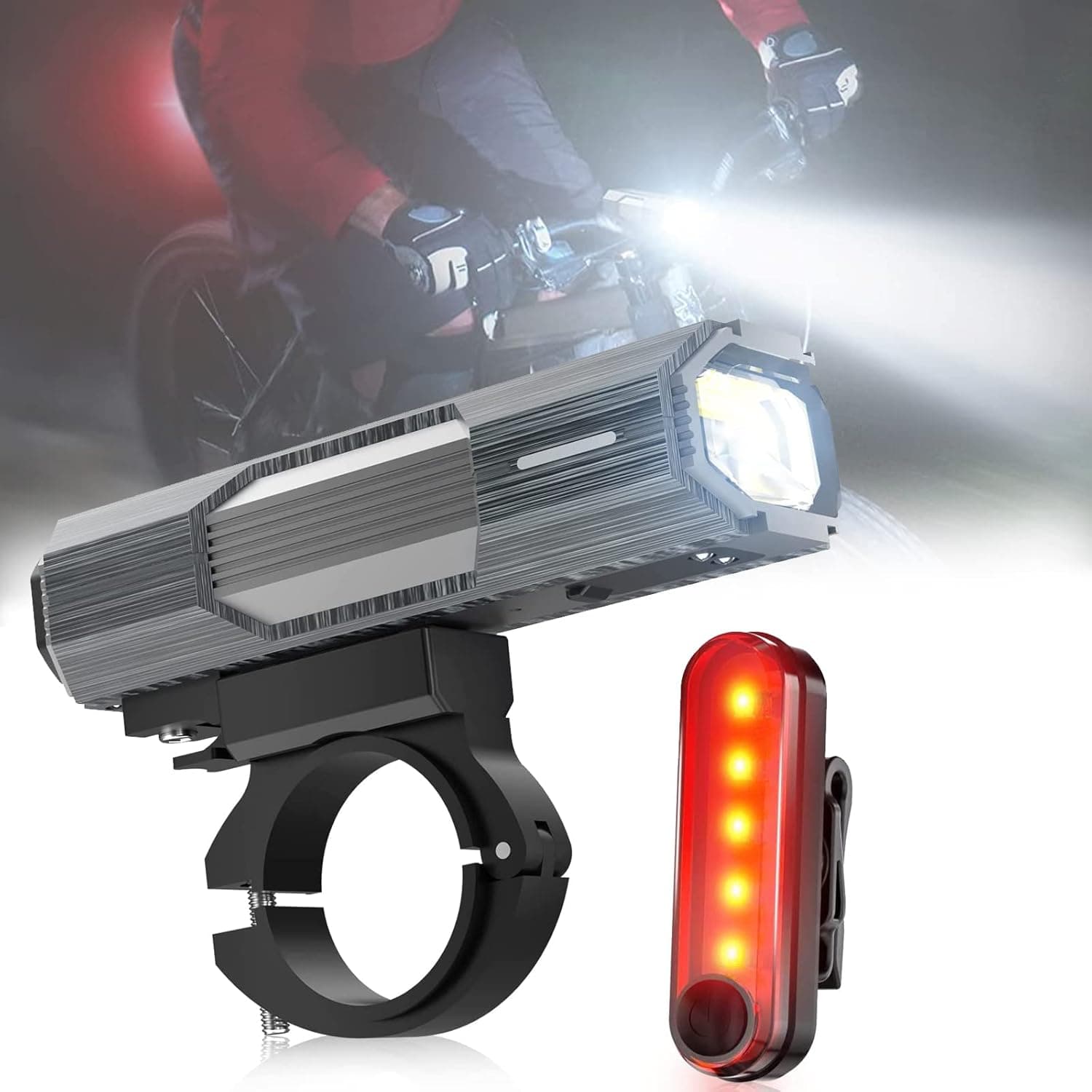 WARSUN Bike Lights Front and Back Set, Super Bright Bike Lights for Night Riding, LED Bicycle Light, USB Rechargeable Bike Headlight Flashlight with 6 Modes, Bike Tail Light for Road Cycling
