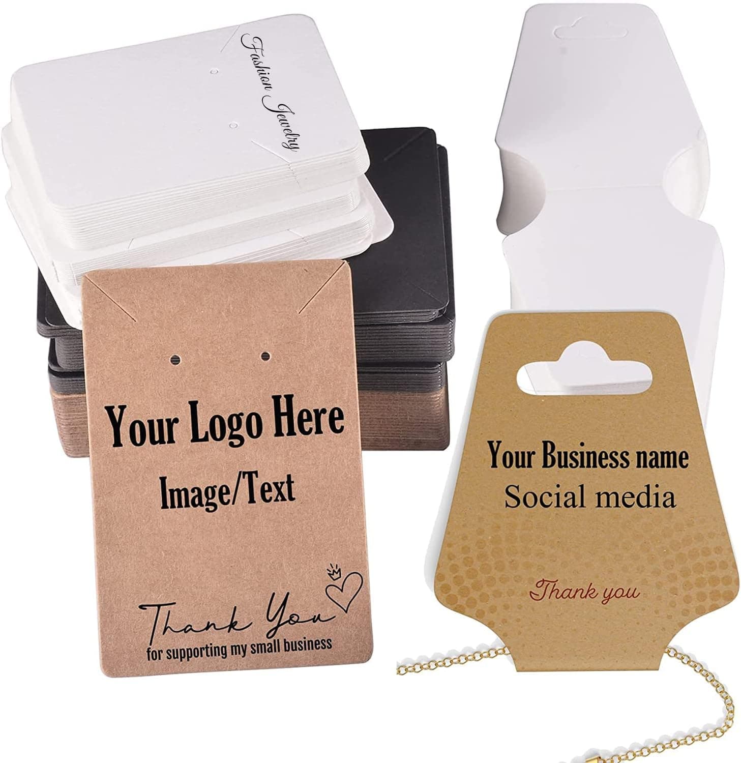 Amerixun Custom earring or necklace hanging cards,Personalized business name,logo for jewelry packing,pack 100