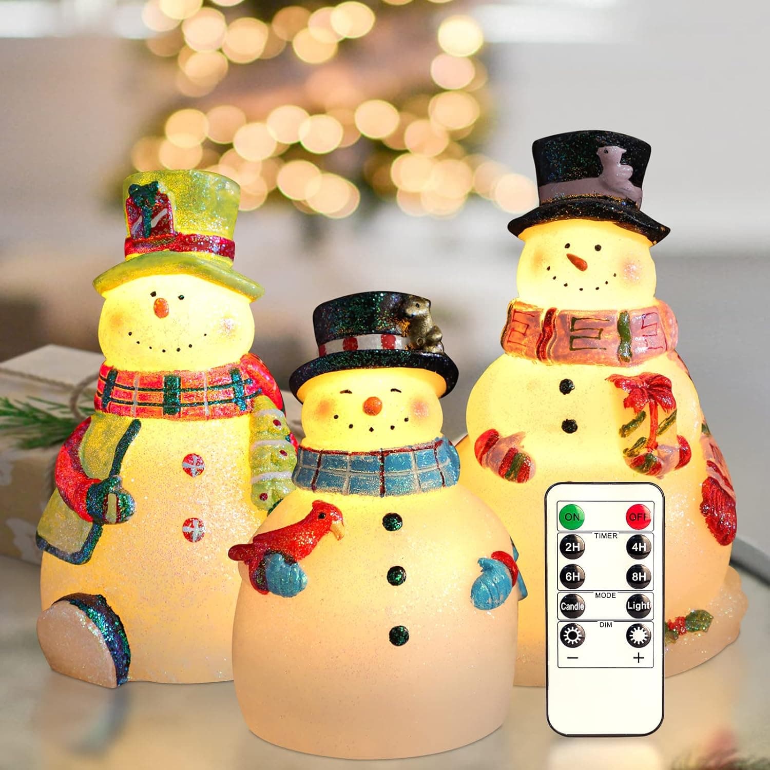 REVELBUNNY Christmas Flameless Candles, Battery Operated Snowman LED Candles with Remote Timer, 3D Santa Glowing Snowman Candle for New Year Party Holiday Xmas Winter Decoration, Set of 3